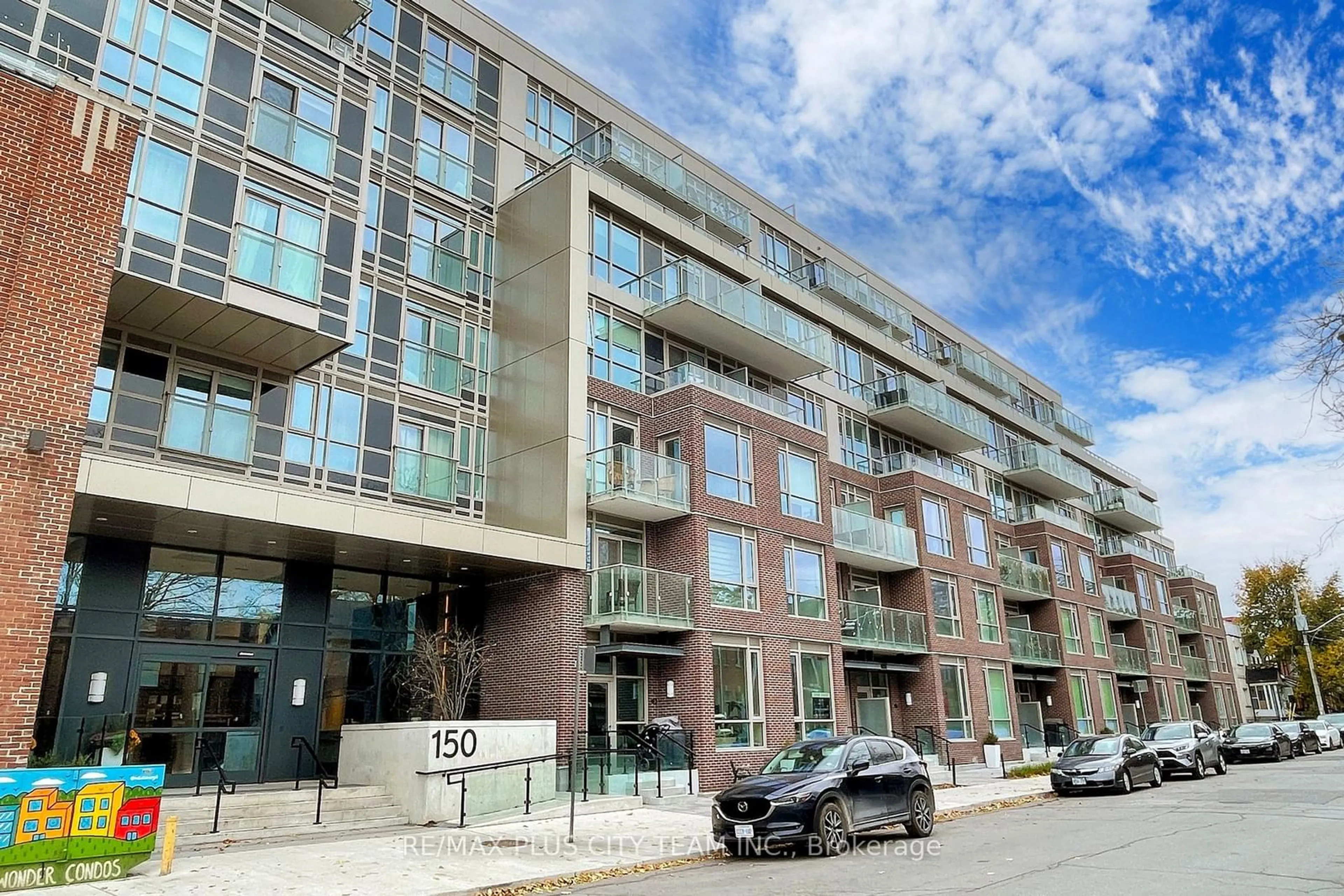 A pic from exterior of the house or condo, the front or back of building for 150 Logan Ave #515, Toronto Ontario M4M 0E4