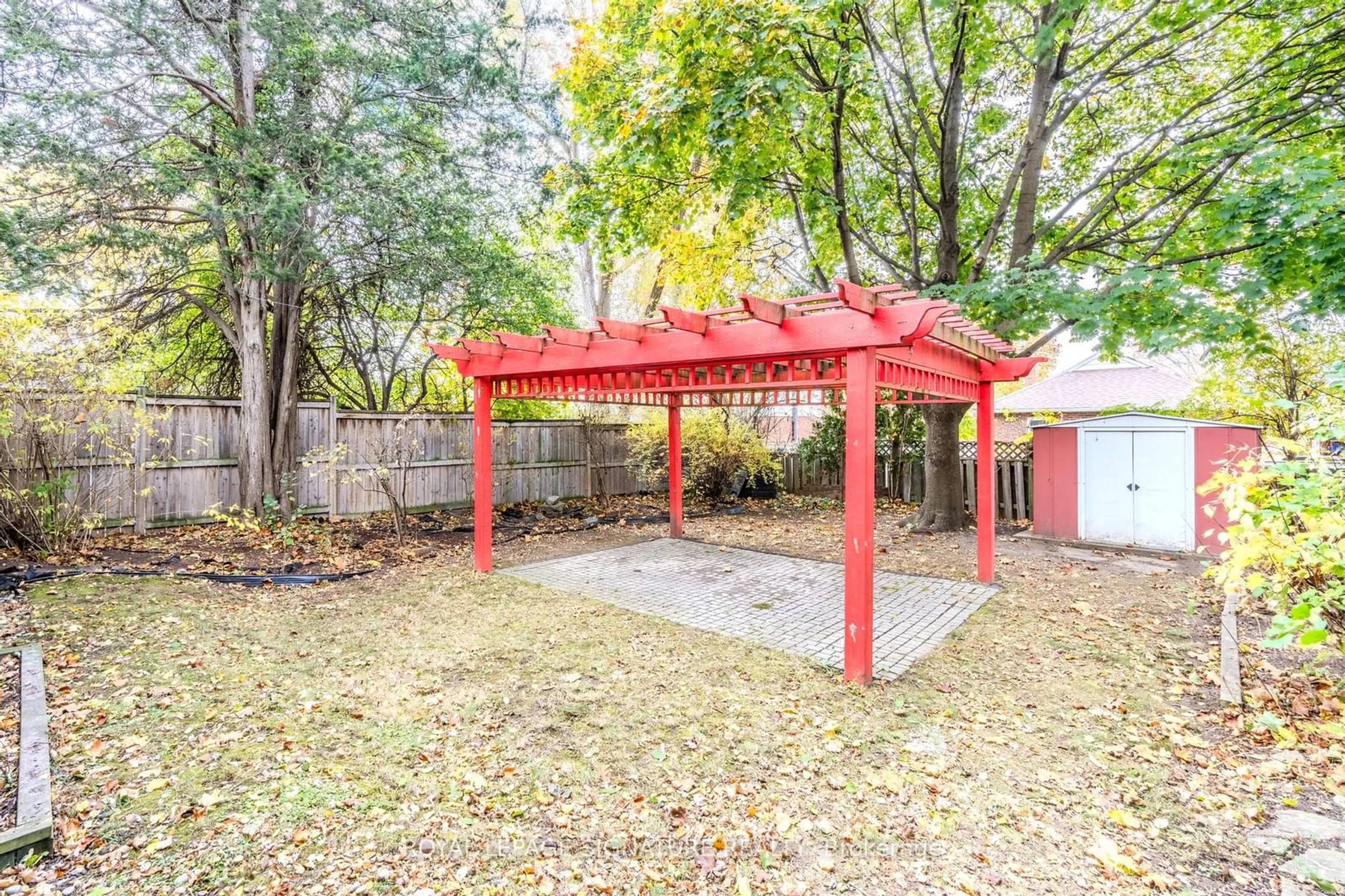 Patio, the fenced backyard for 46 Singleton Rd, Toronto Ontario M1R 1H9