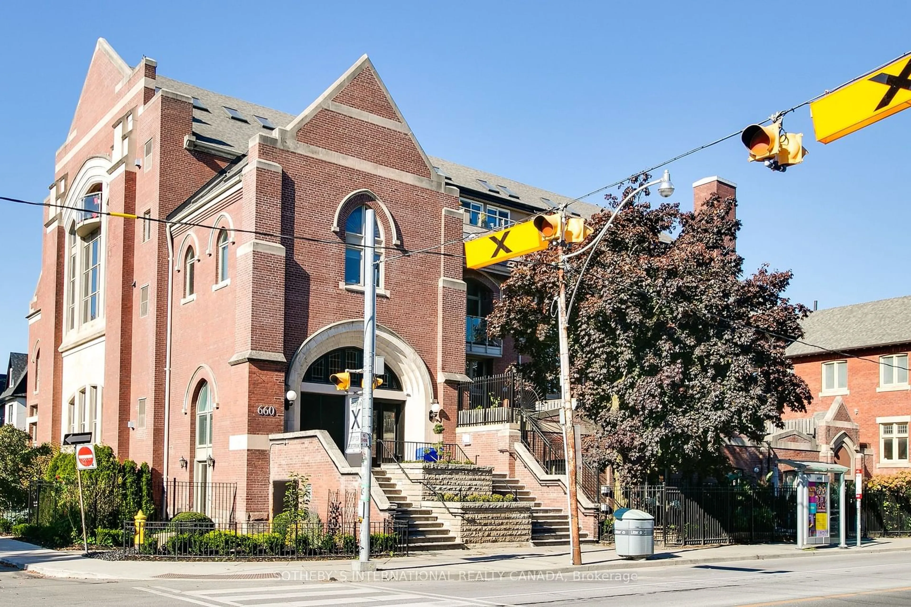 A pic from exterior of the house or condo, the front or back of building for 660 Pape Ave #109, Toronto Ontario M4K 3S5