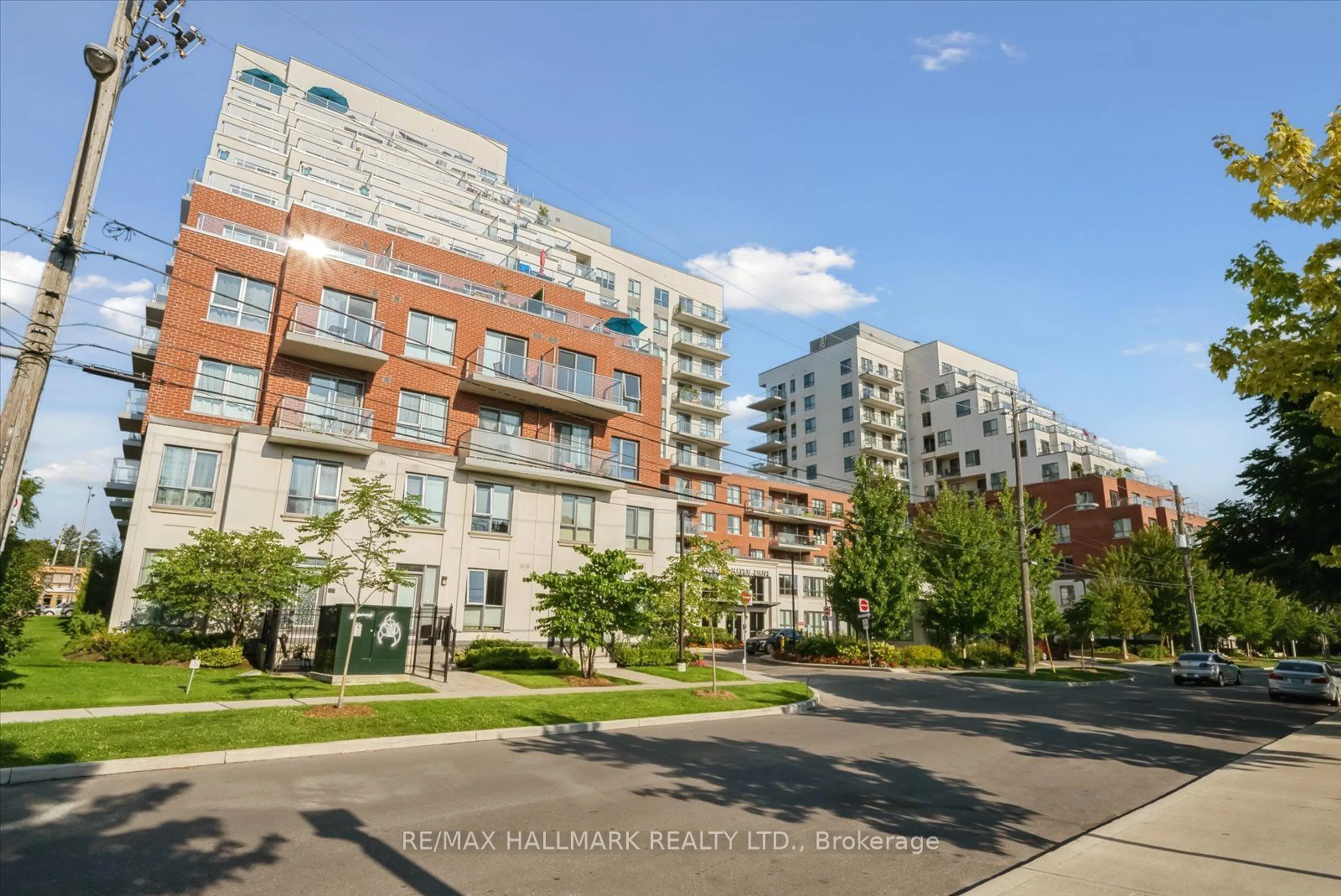 A pic from exterior of the house or condo, the street view for 22 East Haven Dr #527, Toronto Ontario M1N 0B4