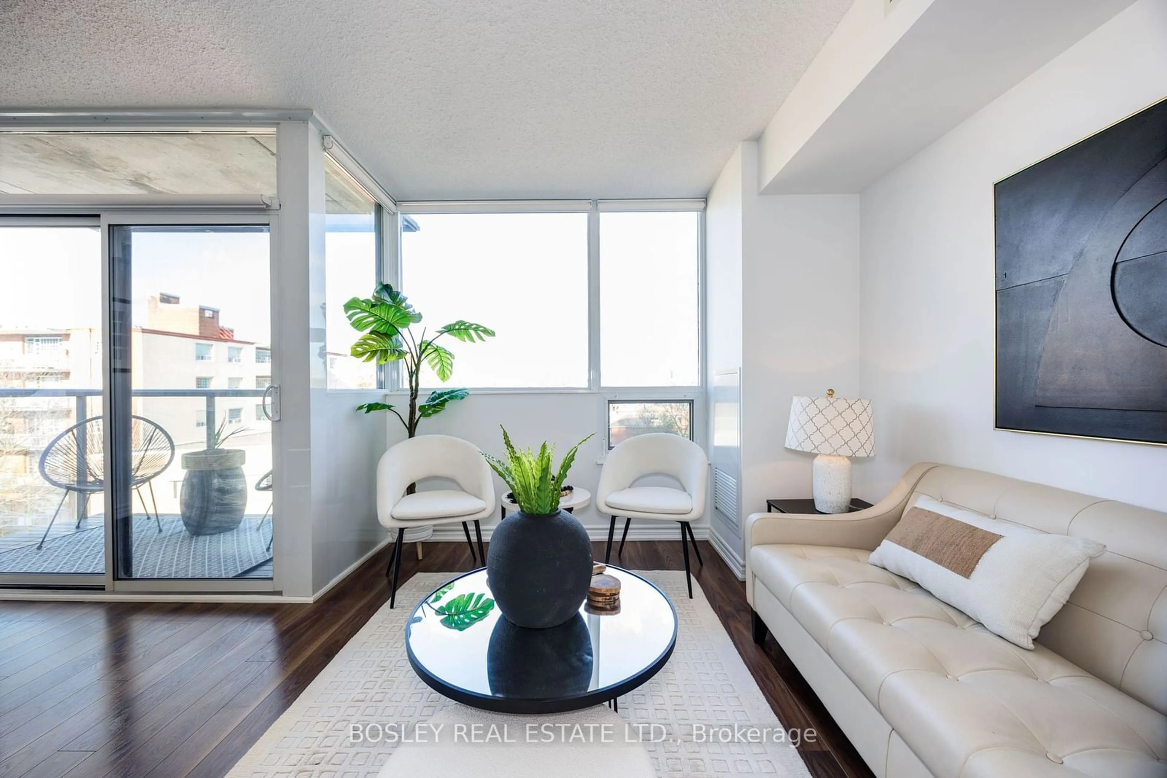 Living room, wood floors for 280 Donlands Ave #501, Toronto Ontario M4J 0A3