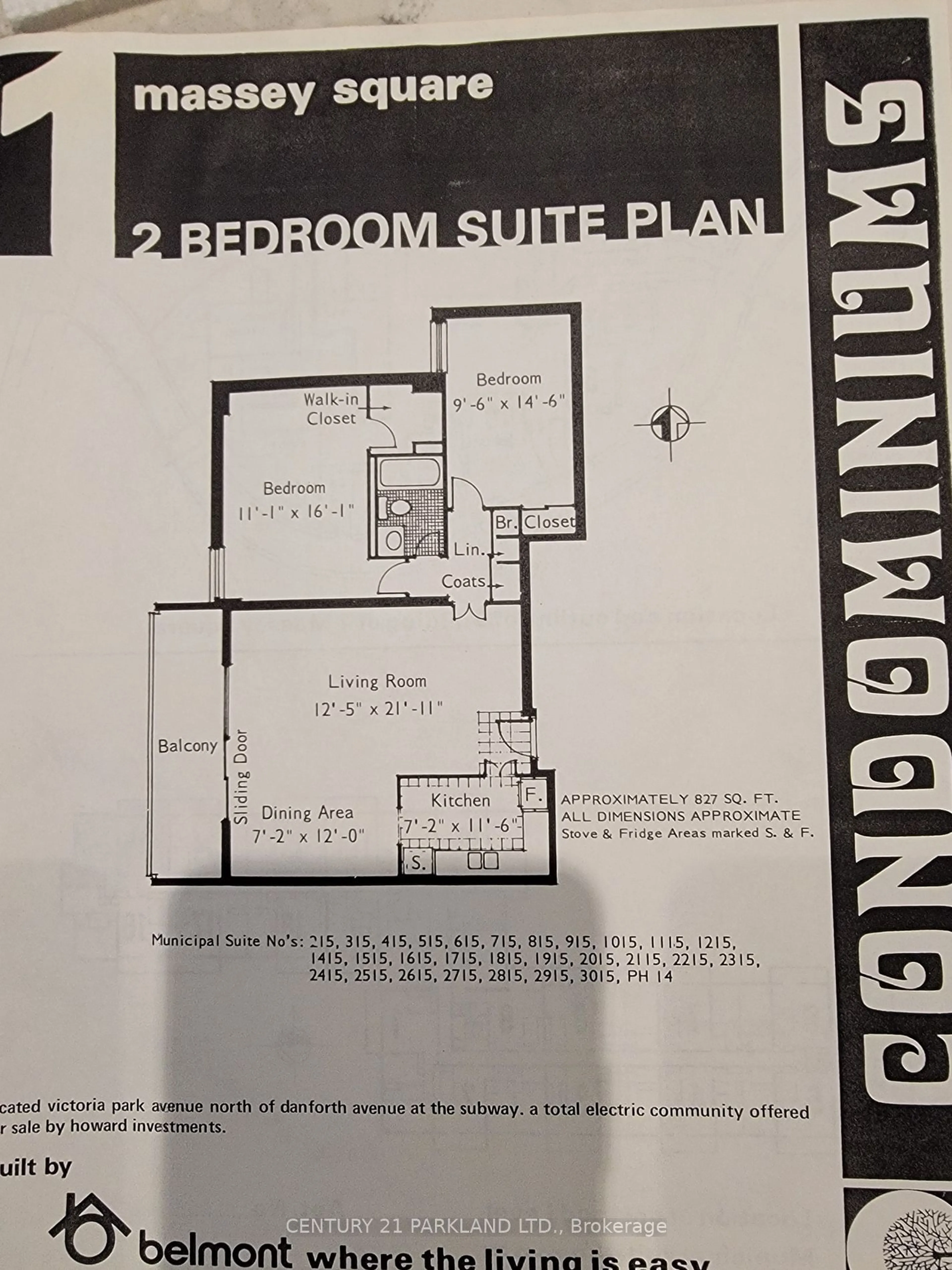 Floor plan for 1 Massey Sq #3015, Toronto Ontario M4C 5L4