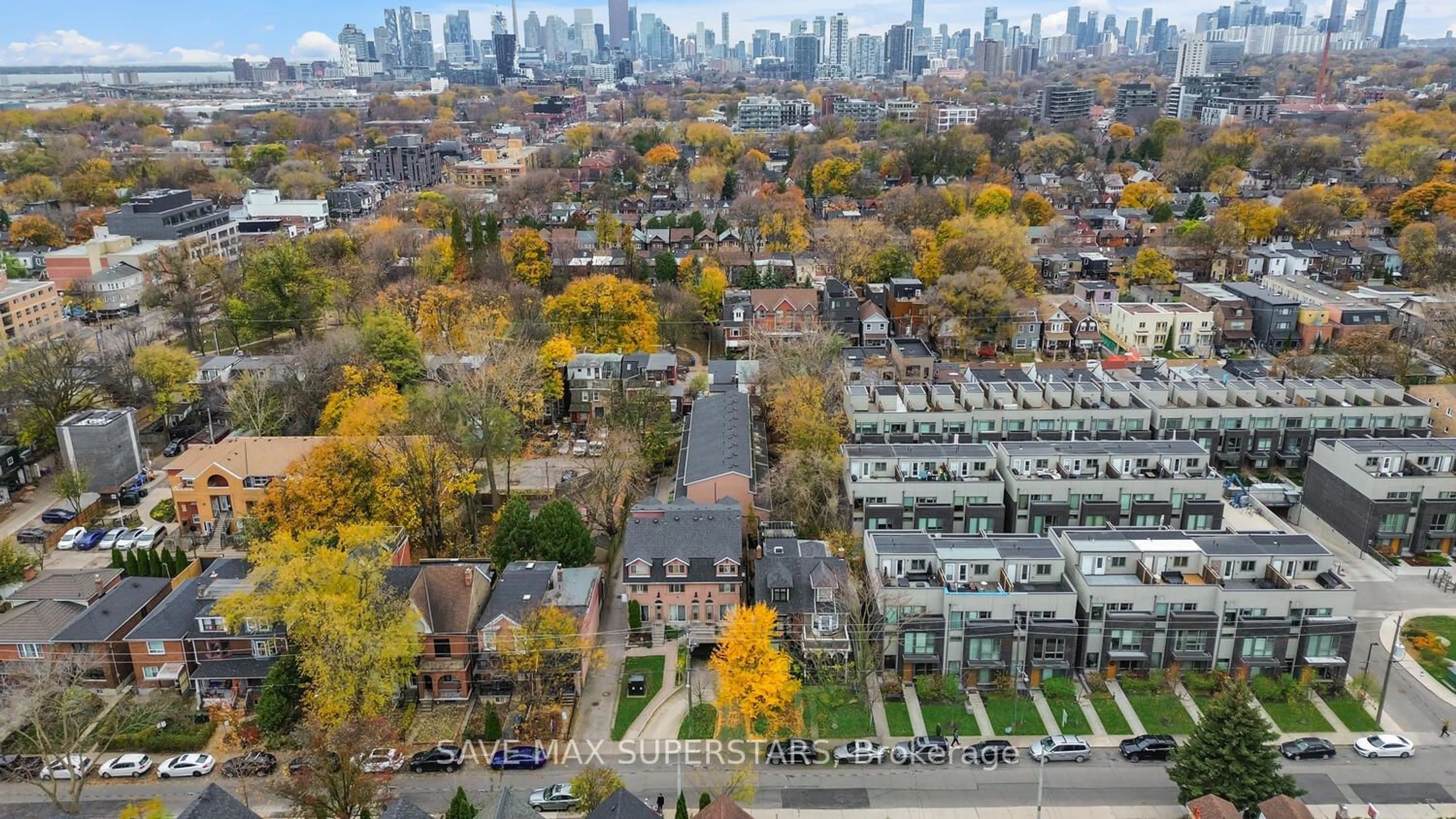 A pic from exterior of the house or condo, the view of city buildings for 32 Curzon St #11, Toronto Ontario M4M 3B4