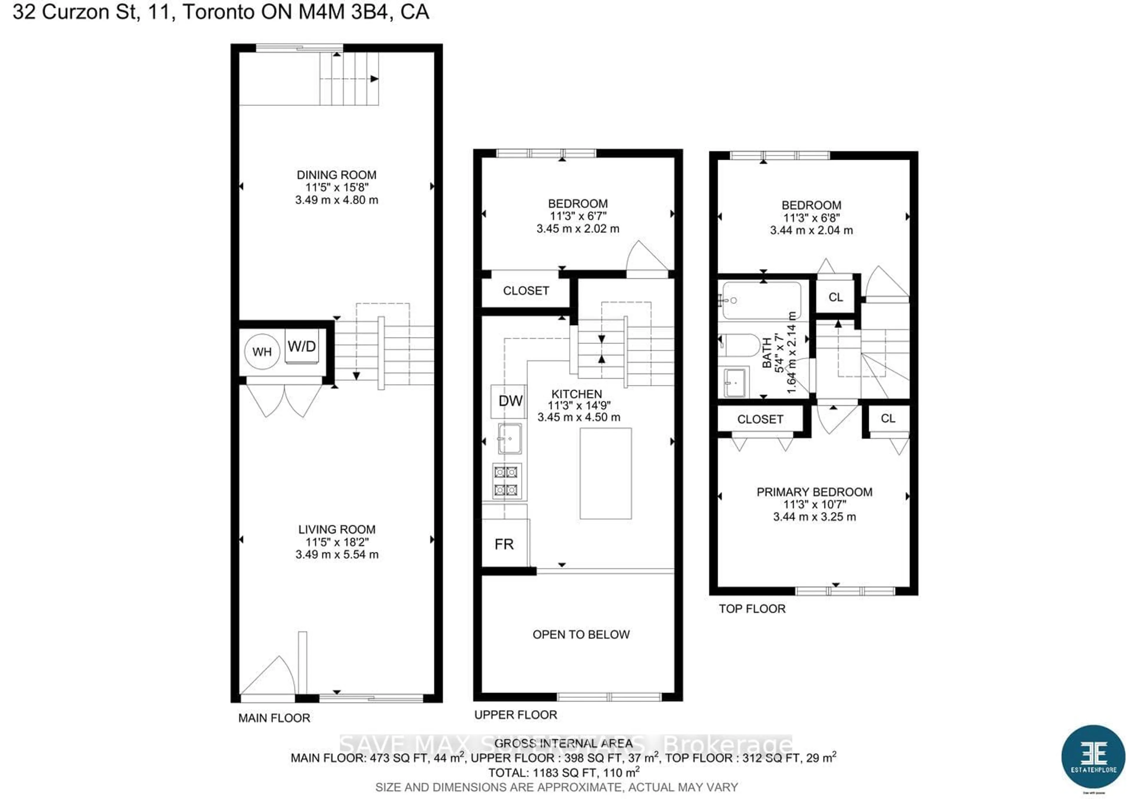 Floor plan for 32 Curzon St #11, Toronto Ontario M4M 3B4