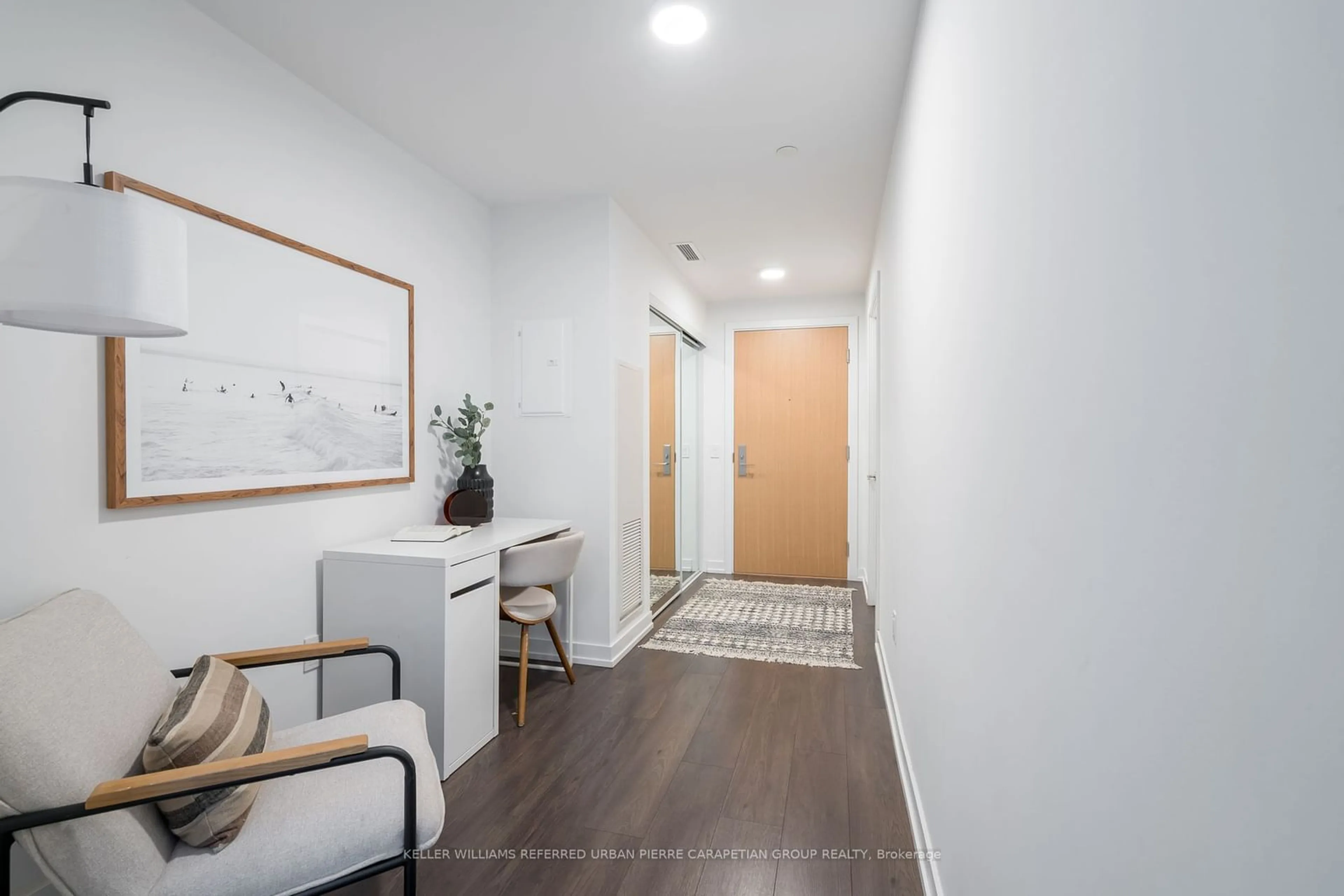 Indoor entryway, wood floors for 150 Logan Ave #216, Toronto Ontario M4M 0E4