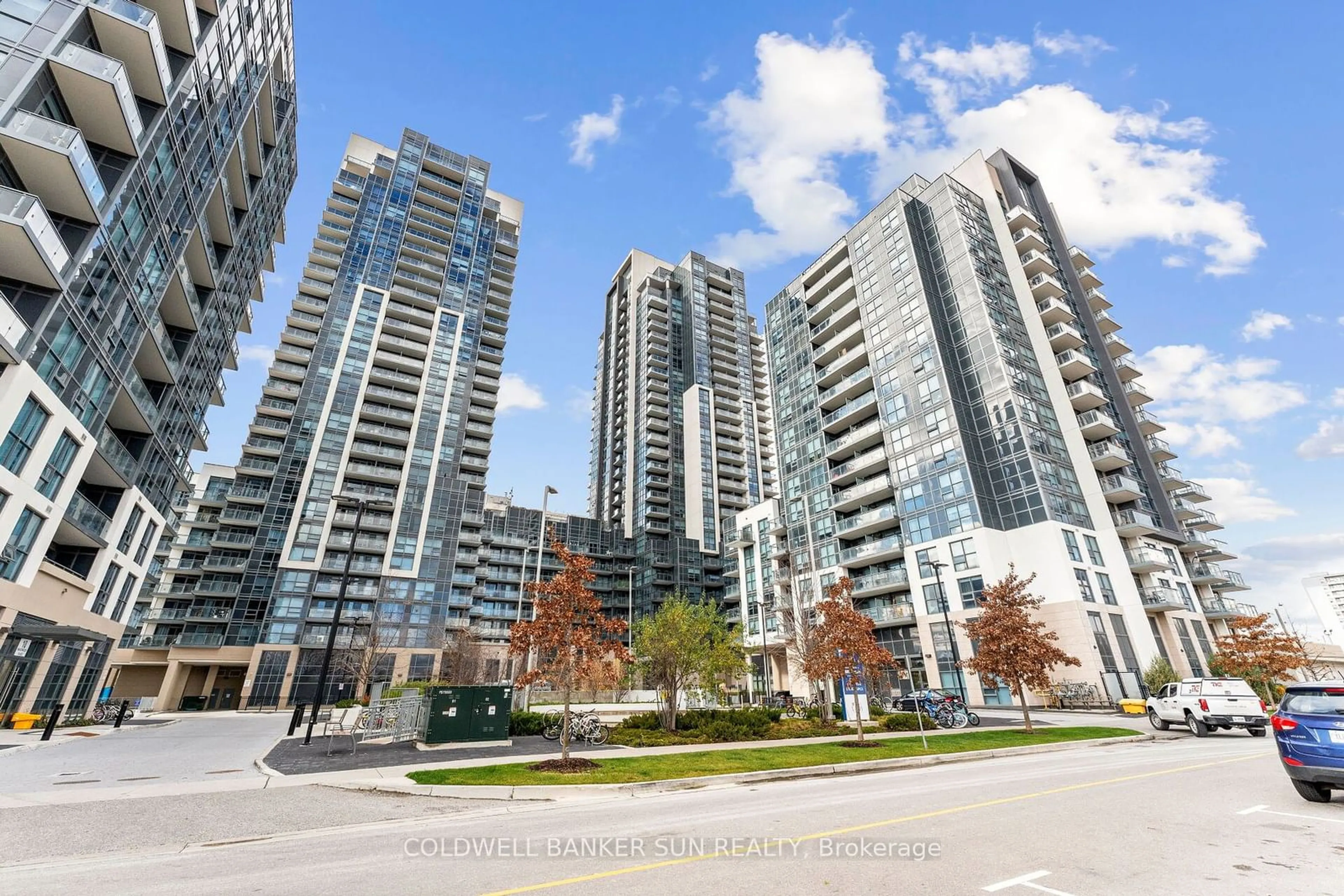 A pic from exterior of the house or condo, the view of city buildings for 30 Meadowglen Pl #304, Toronto Ontario M1G 0A6