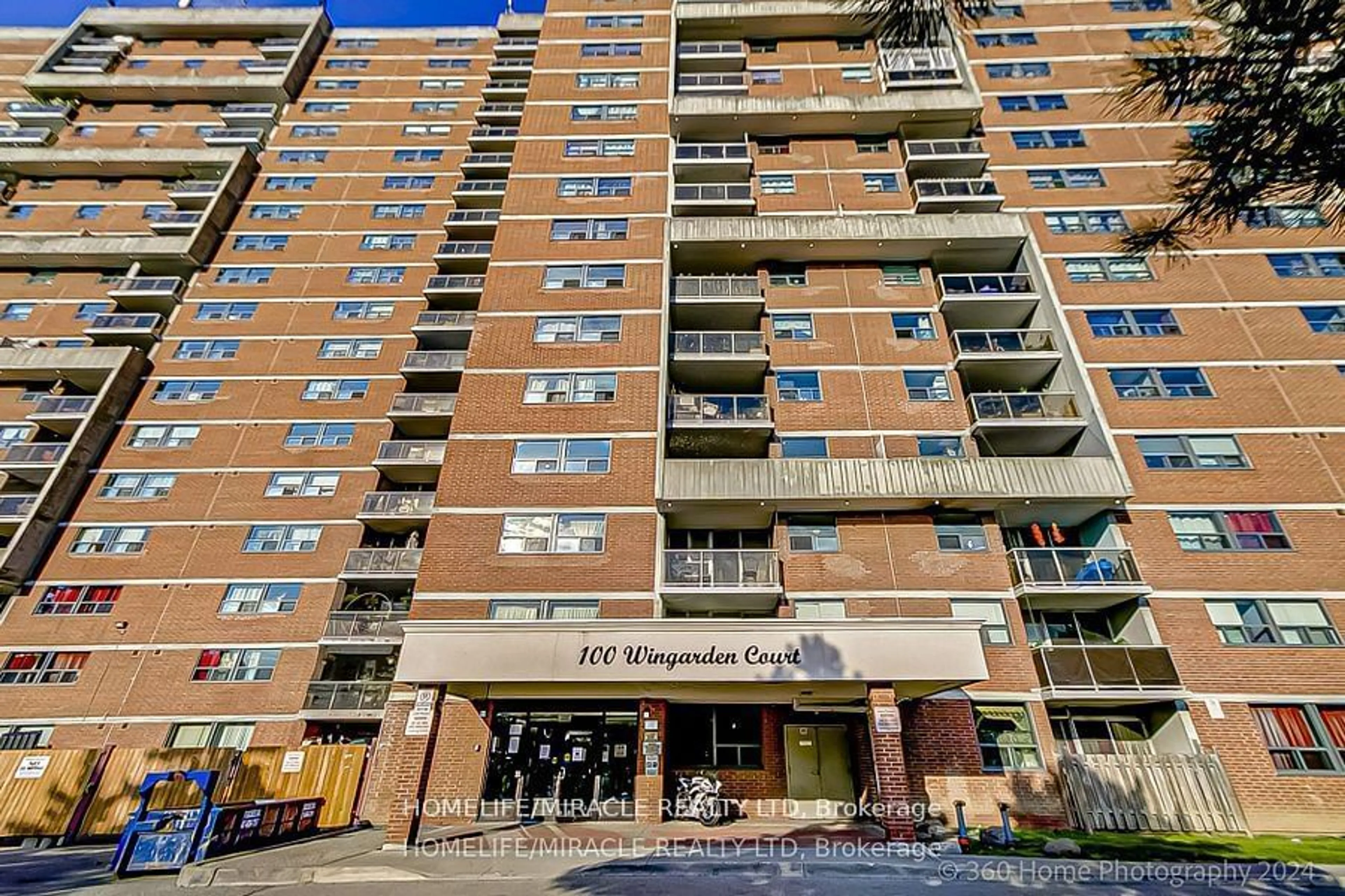 A pic from exterior of the house or condo, the front or back of building for 100 Wingarden Crt #1404, Toronto Ontario M1B 2P4