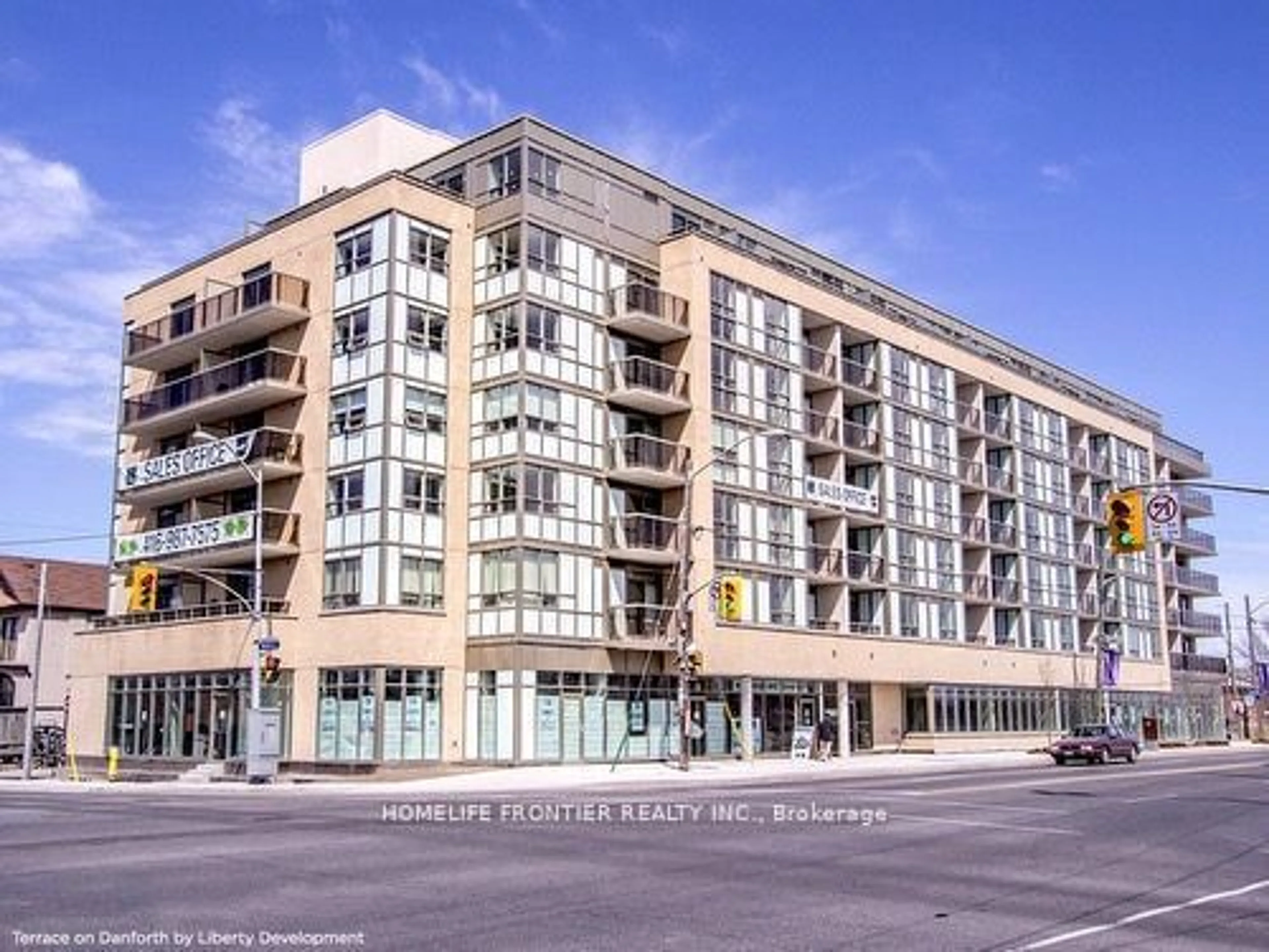 A pic from exterior of the house or condo, the front or back of building for 3520 Danforth Ave #308, Toronto Ontario M1L 1E5