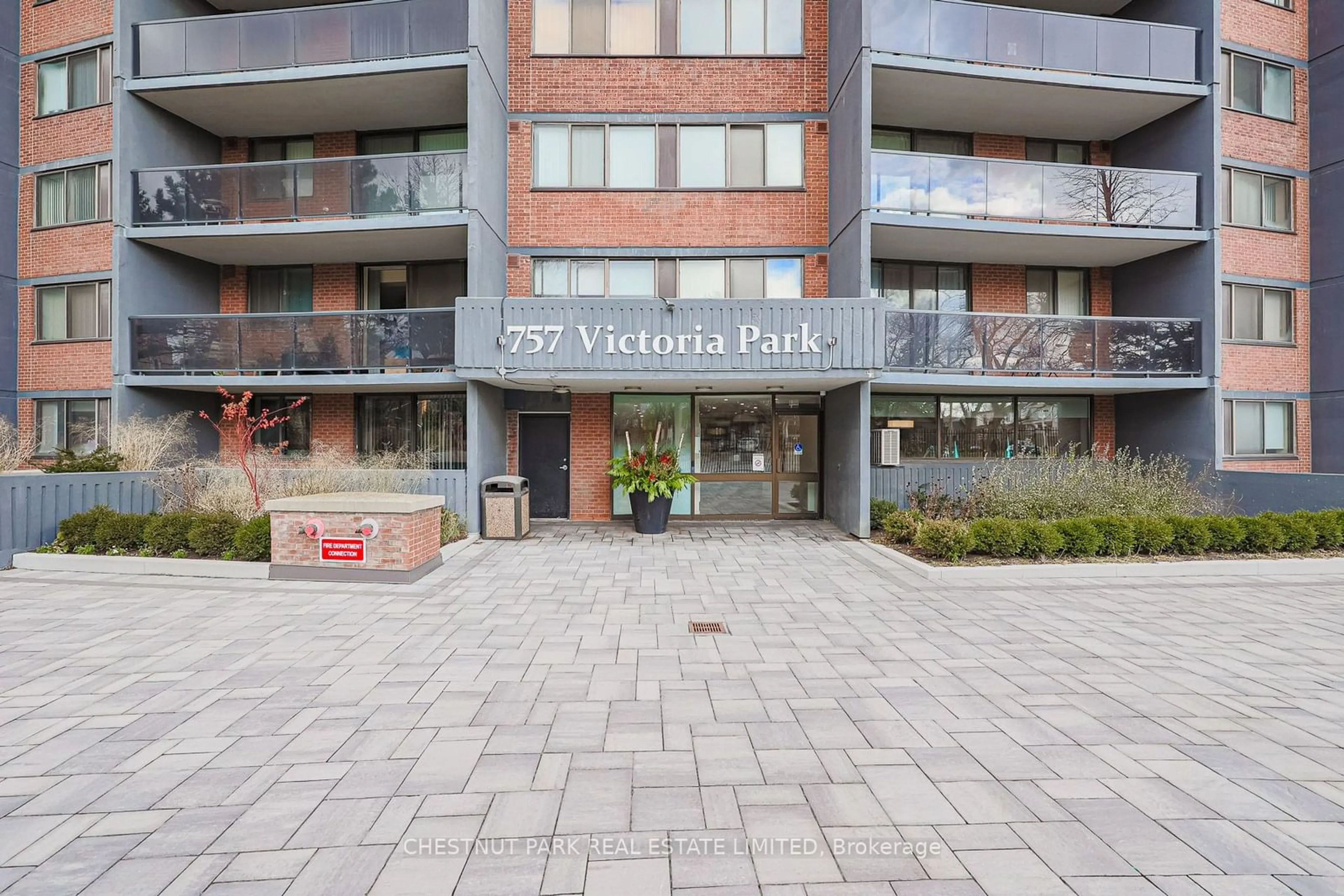 A pic from exterior of the house or condo, the front or back of building for 757 Victoria Park Ave #701, Toronto Ontario M4C 5N8