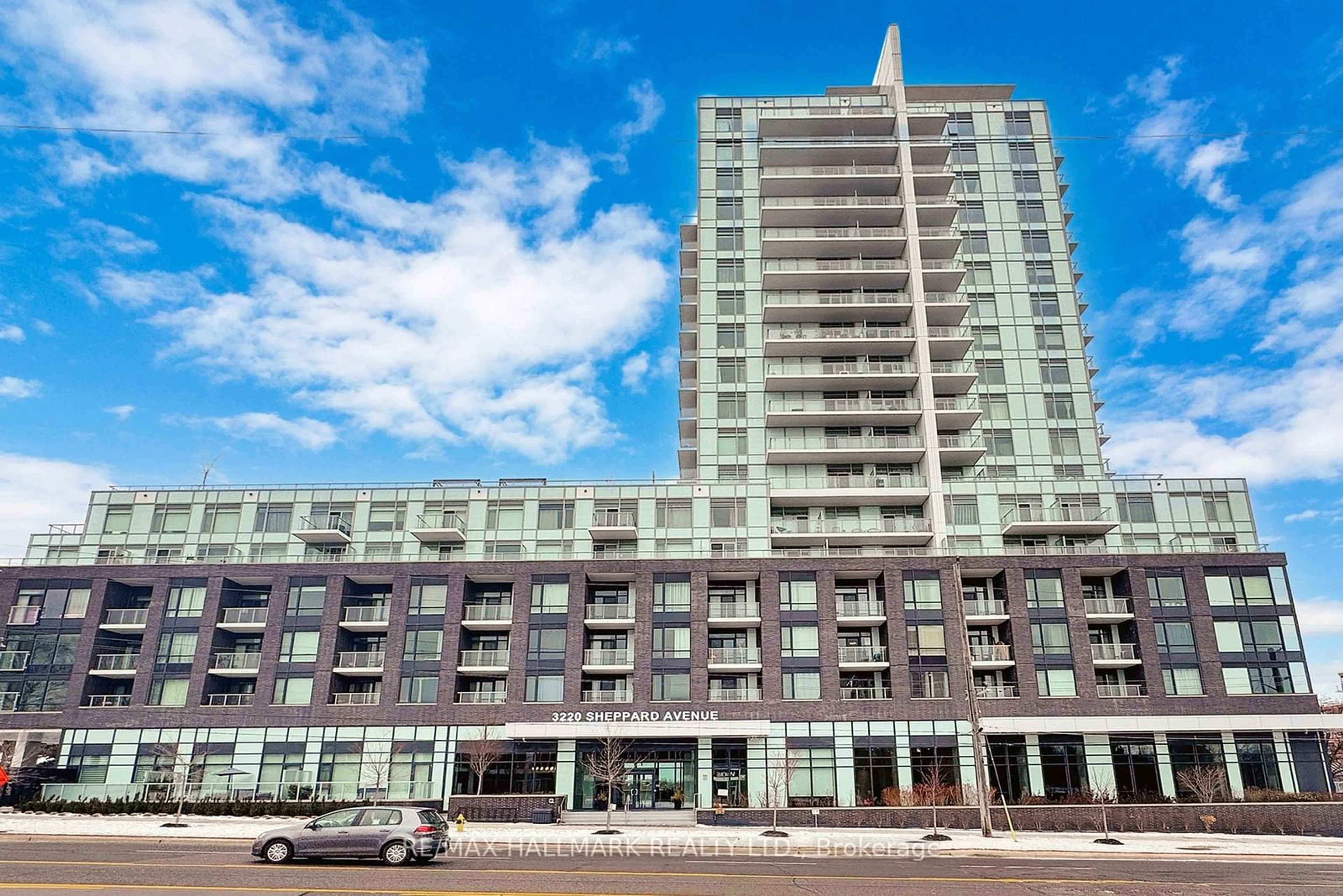 A pic from exterior of the house or condo, the front or back of building for 3220 Sheppard Ave #421, Toronto Ontario M1T 0B7