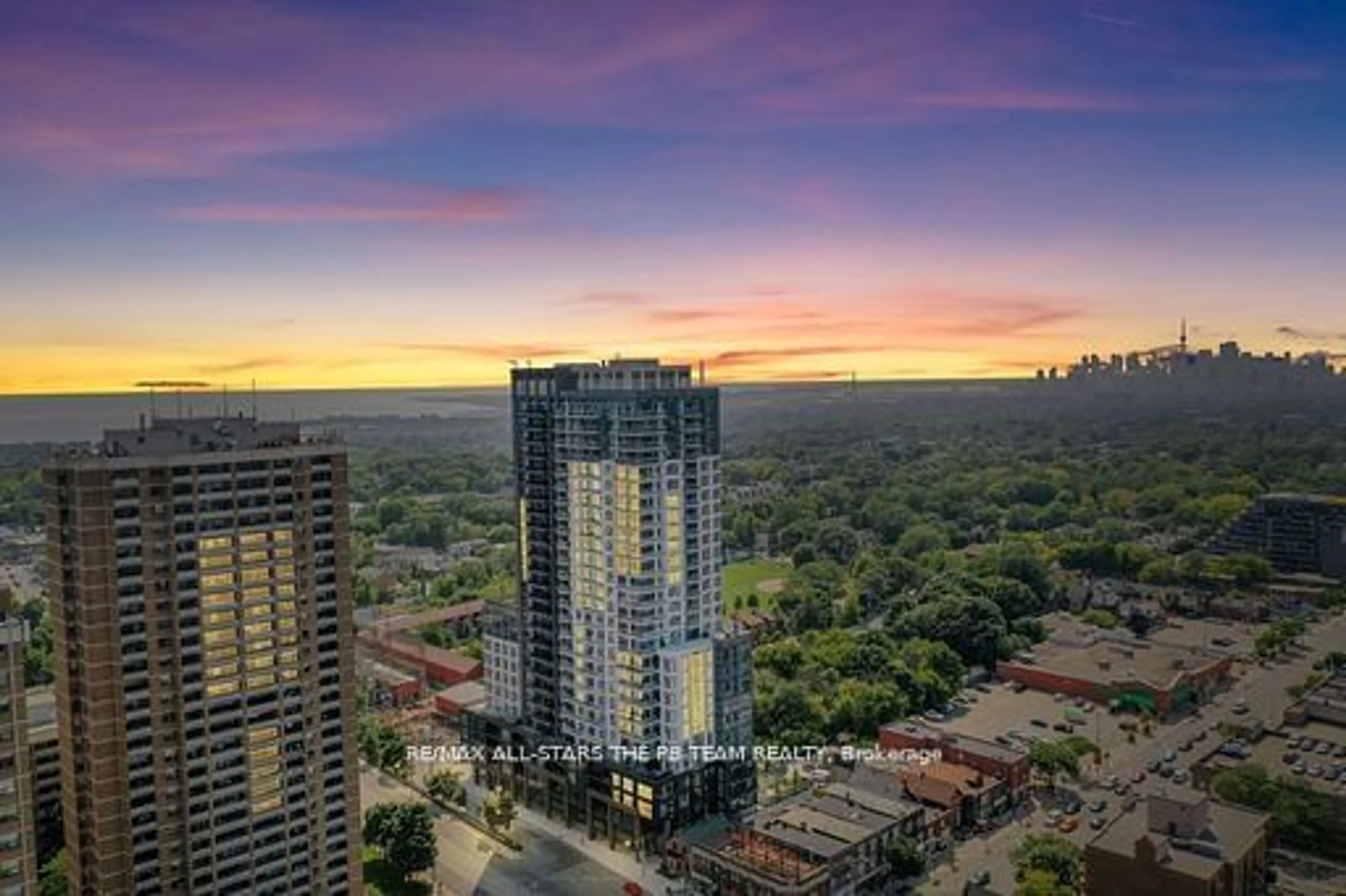 A pic from outside/outdoor area/front of a property/back of a property/a pic from drone, city buildings view from balcony for 286 Main St #2103, Toronto Ontario M4C 0B3