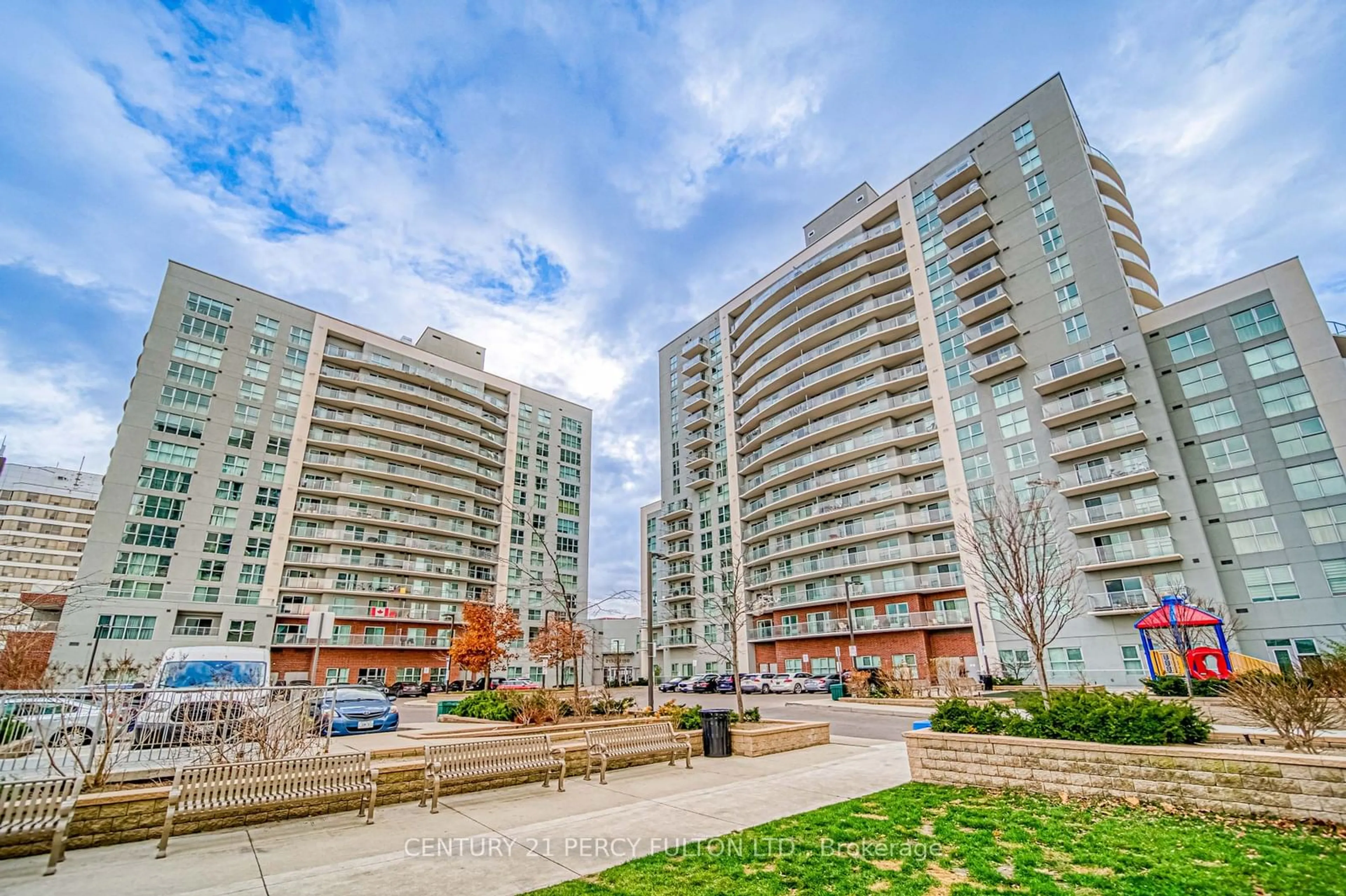 A pic from outside/outdoor area/front of a property/back of a property/a pic from drone, city buildings view from balcony for 2150 Lawrence Ave #205, Toronto Ontario M1R 3A7