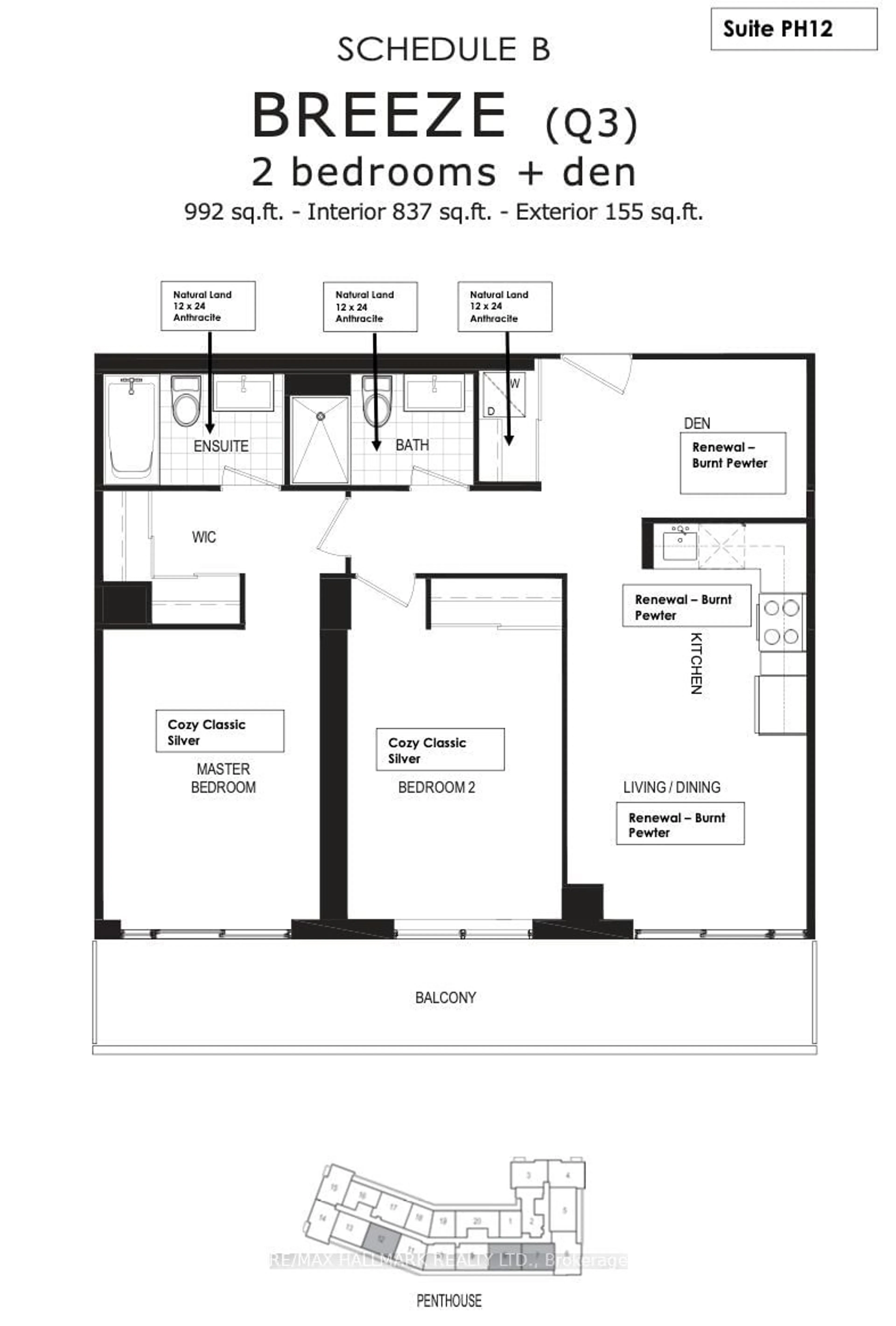 Floor plan for 1010 Dundas St #PH12, Whitby Ontario L1N 0L6