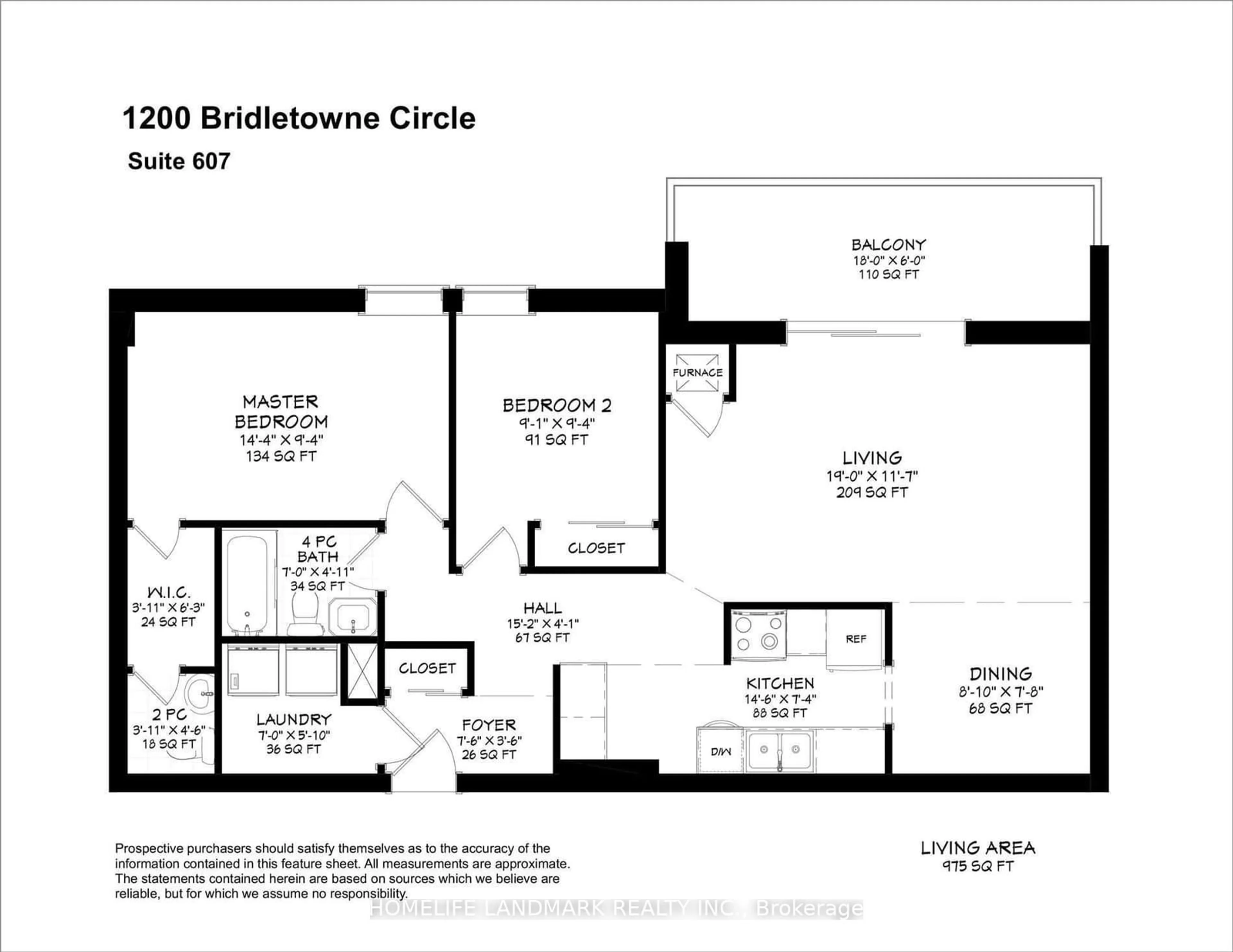 Floor plan for 1200 Bridletowne Circ #607, Toronto Ontario M1W 2T9