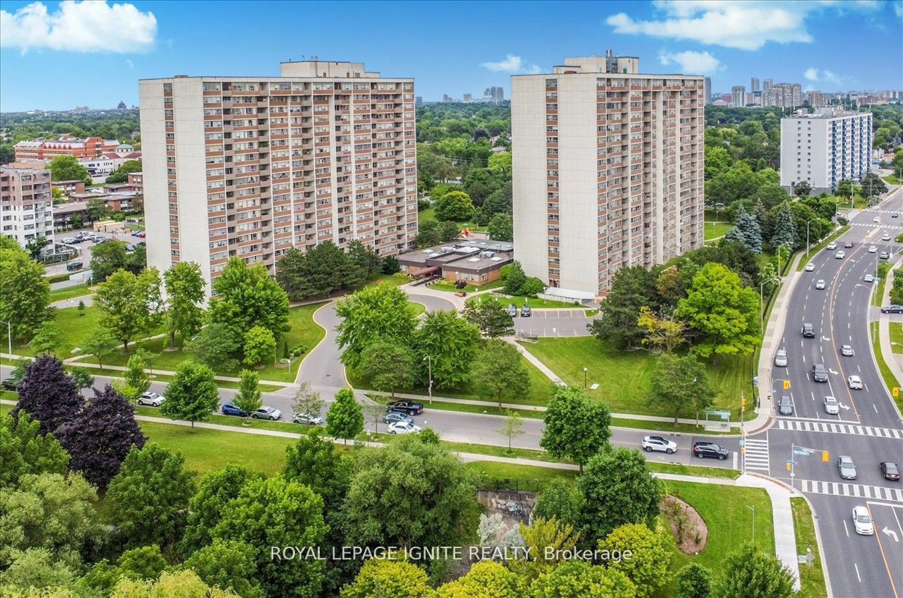 A pic from outside/outdoor area/front of a property/back of a property/a pic from drone, city buildings view from balcony for 25 Silver Springs Blvd #709, Toronto Ontario M1V 1M9