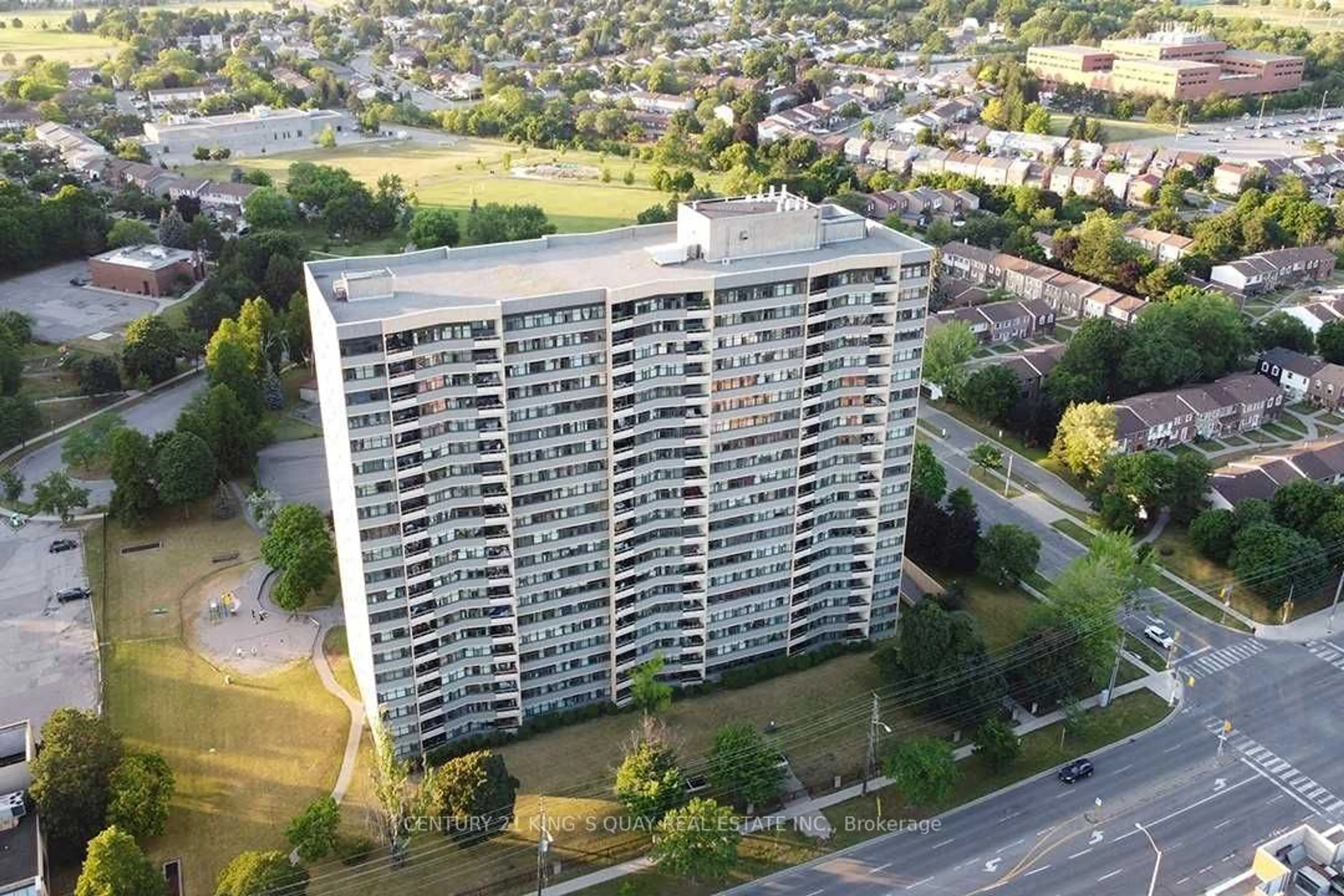 A pic from outside/outdoor area/front of a property/back of a property/a pic from drone, city buildings view from balcony for 2050 Bridletowne Circ #1410, Toronto Ontario M1W 2V5