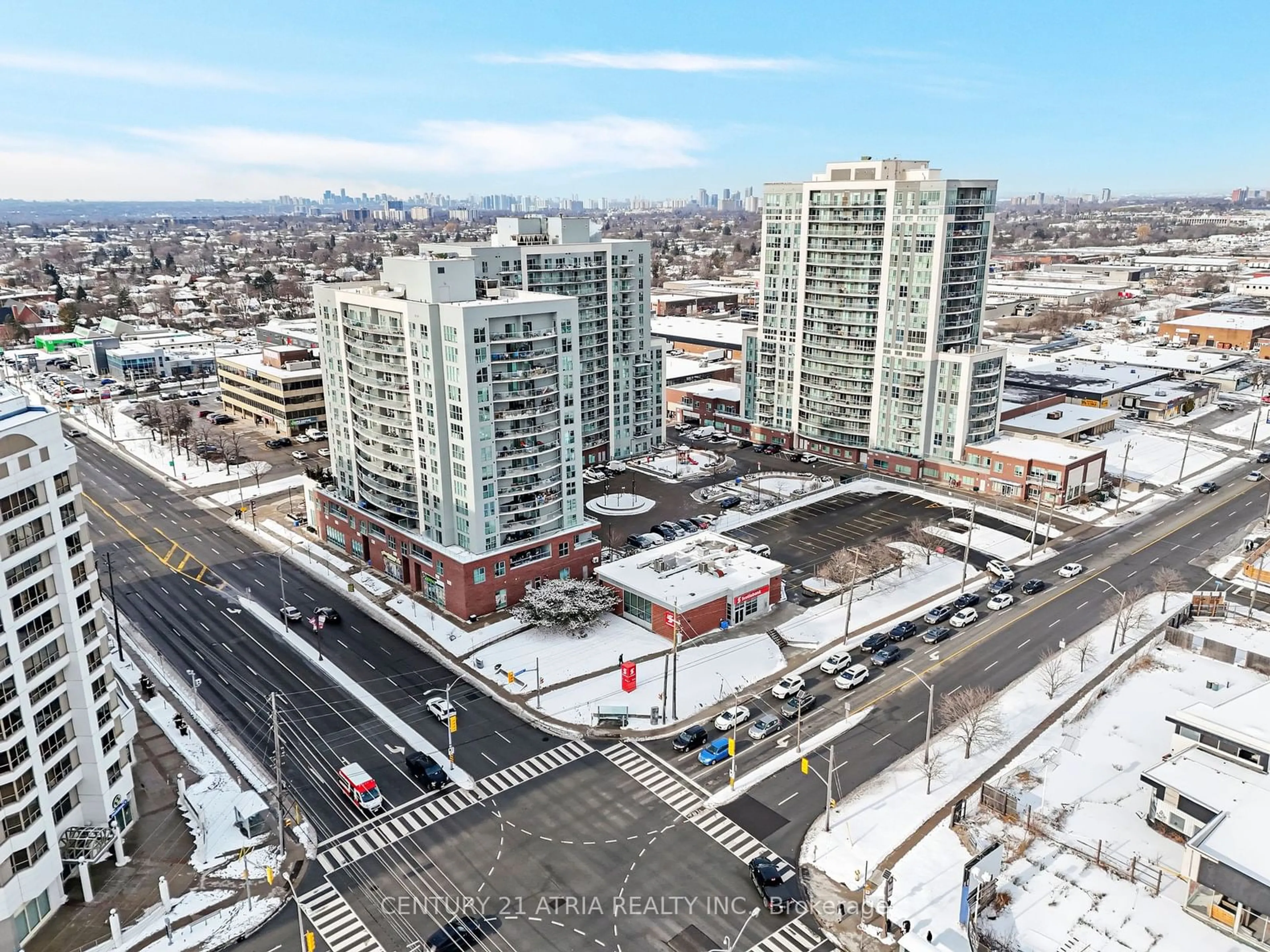 A pic from outside/outdoor area/front of a property/back of a property/a pic from drone, city buildings view from balcony for 2150 Lawrence Ave #506, Toronto Ontario M1R 3A7