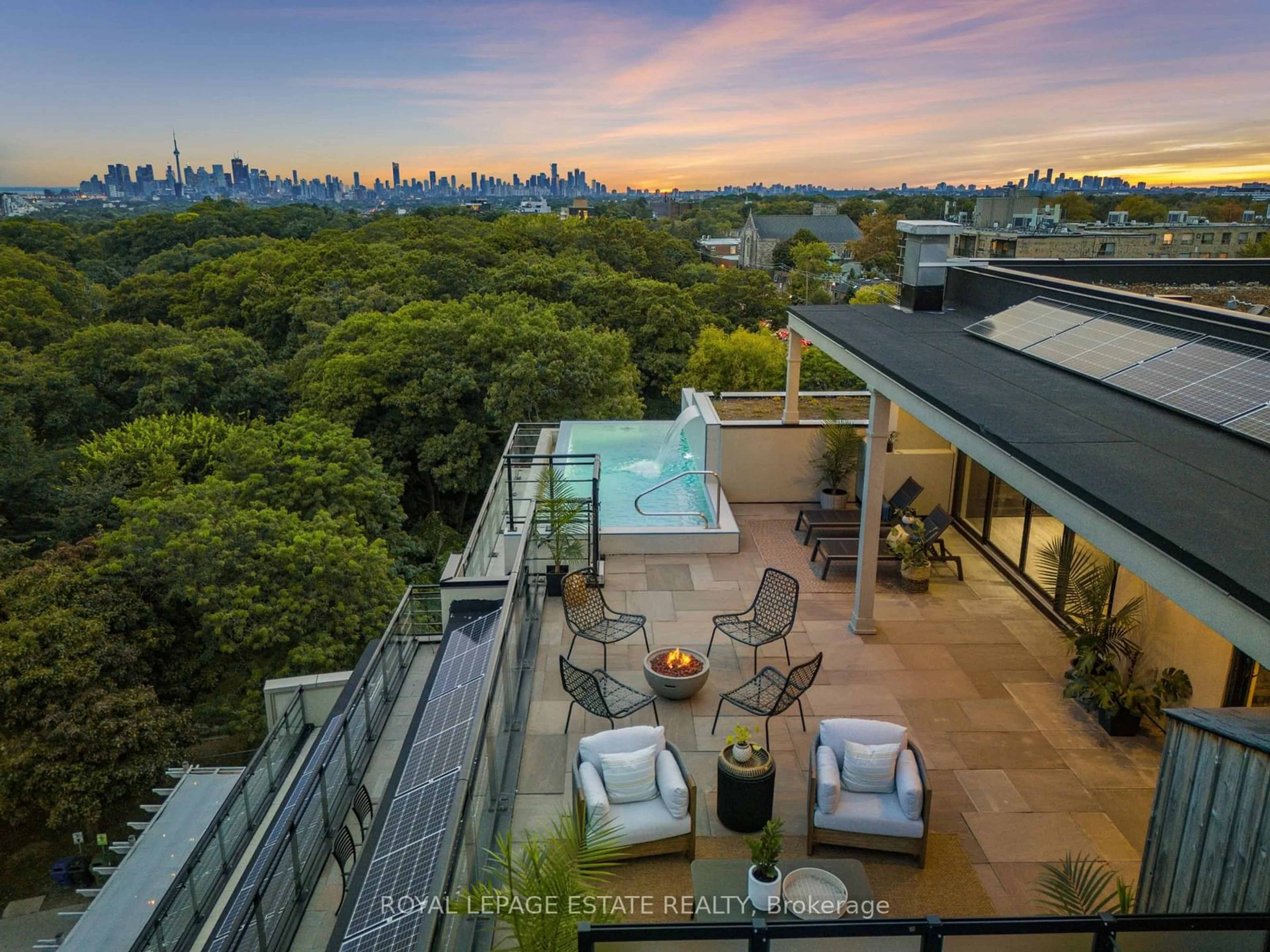 Patio, city buildings view from balcony for 365 Beech Ave #PH 1, Toronto Ontario M4E 0C2