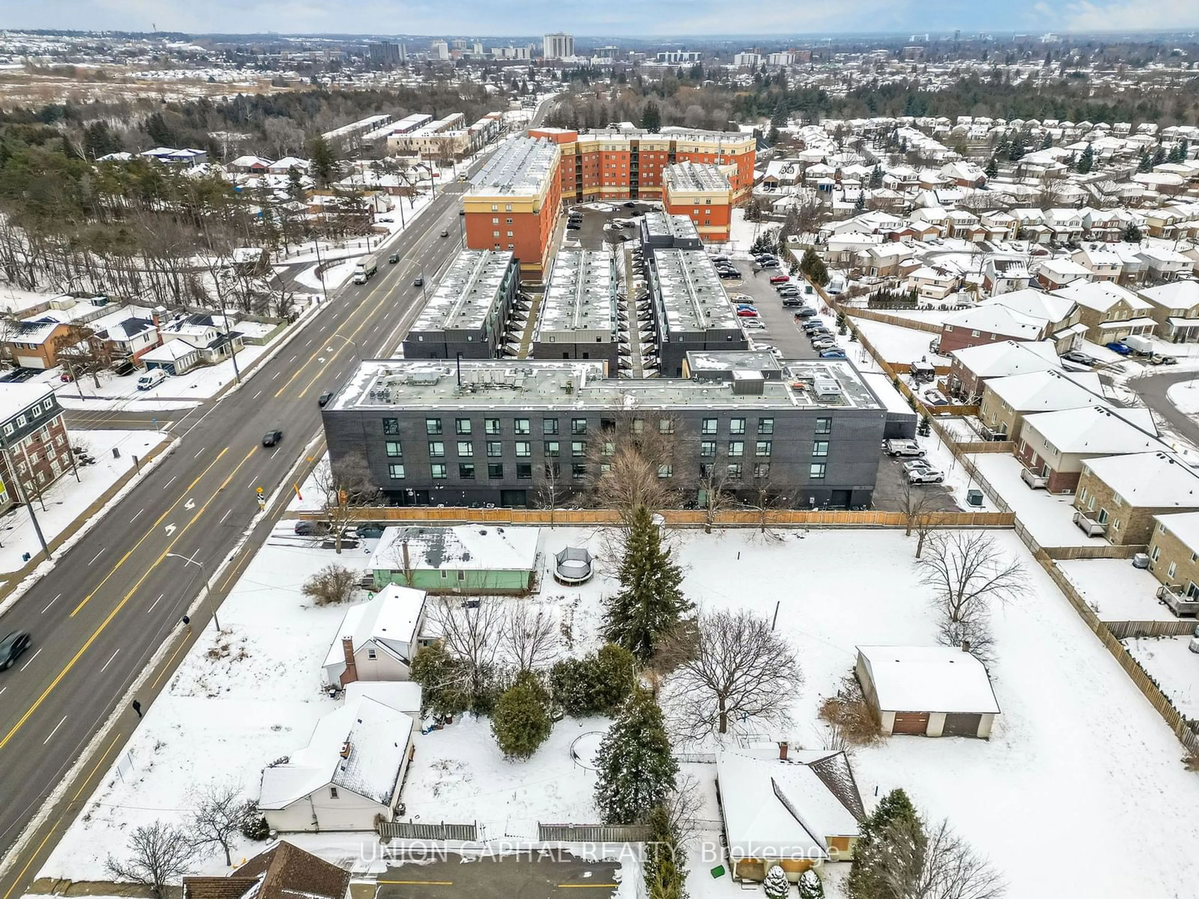 A pic from outside/outdoor area/front of a property/back of a property/a pic from drone, city buildings view from balcony for 1800 Simcoe St #201, Oshawa Ontario L1G 0C2