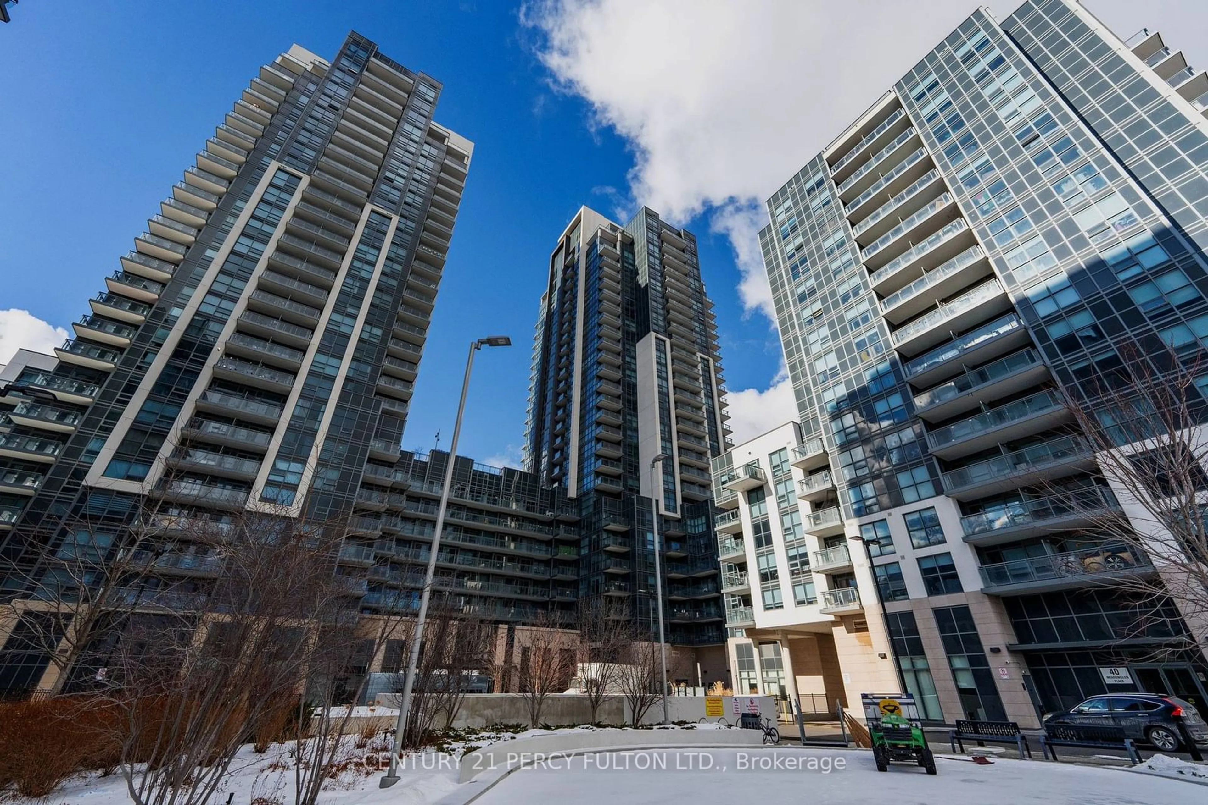 Patio, city buildings view from balcony for 30 Meadowglen Pl #704, Toronto Ontario M1G 0A6