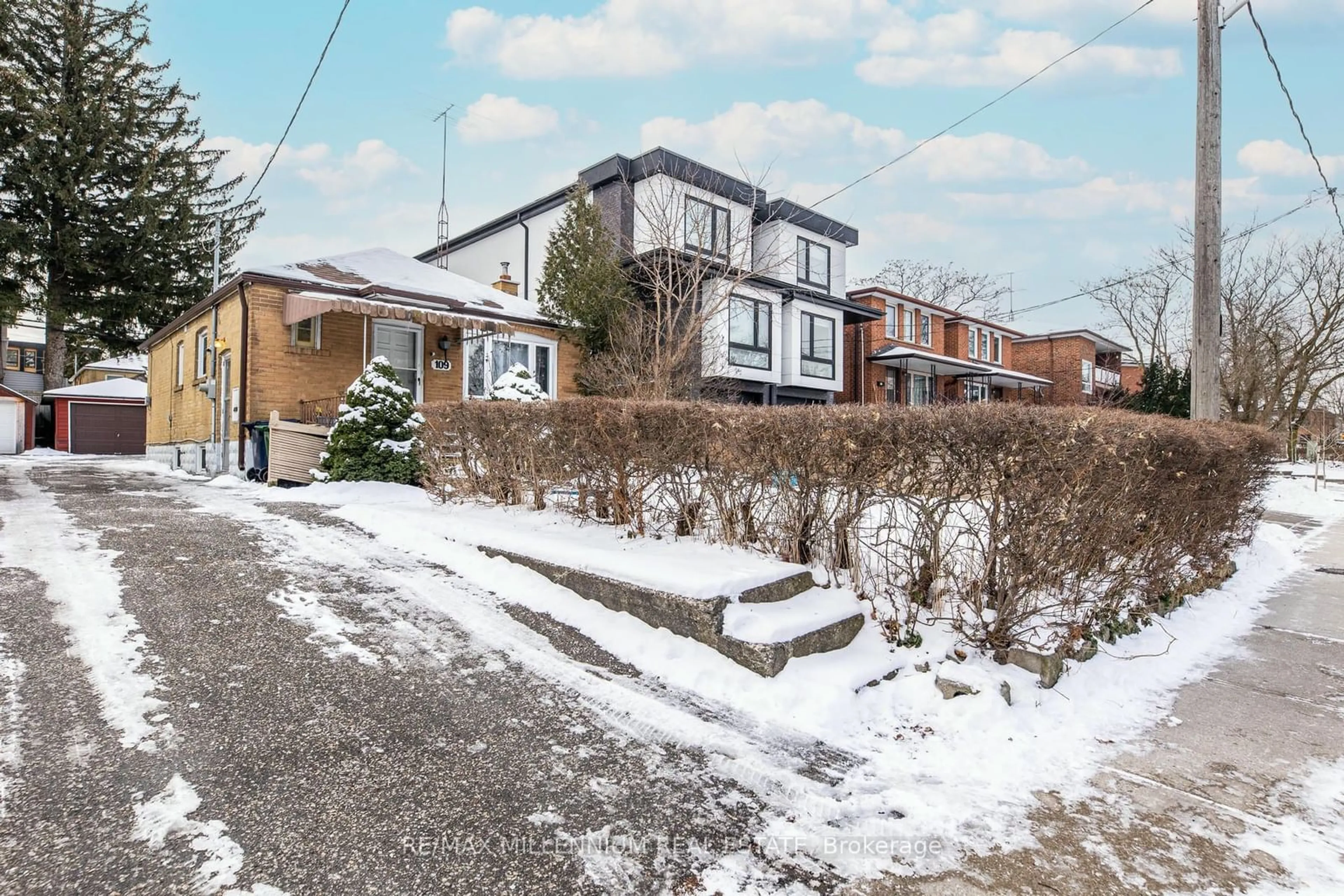 A pic from outside/outdoor area/front of a property/back of a property/a pic from drone, street for 109 Virginia Ave, Toronto Ontario M4C 2T1