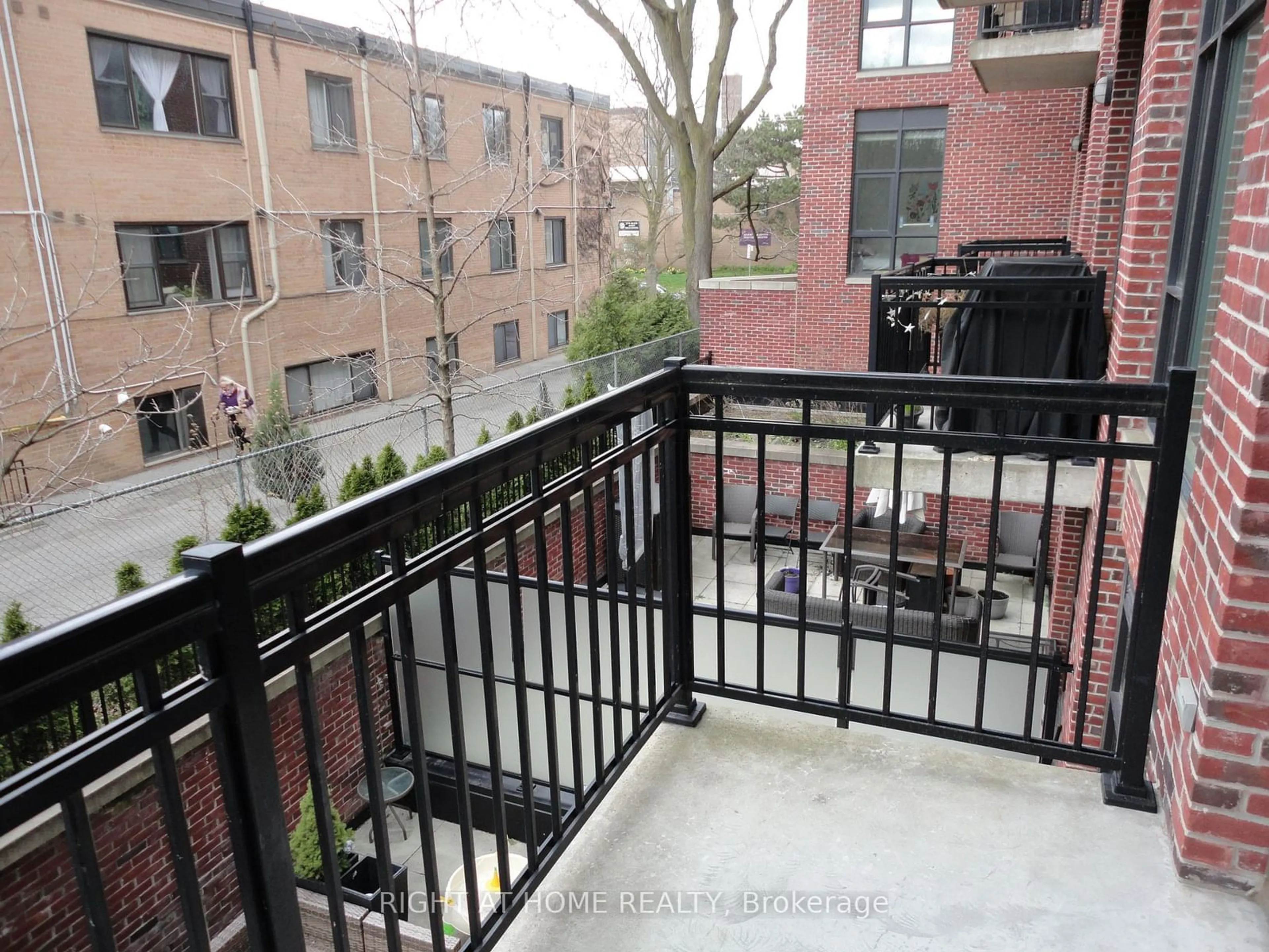 Balcony in the apartment, city buildings view from balcony for 66 Kippendavie Ave #217, Toronto Ontario M4L 0A4