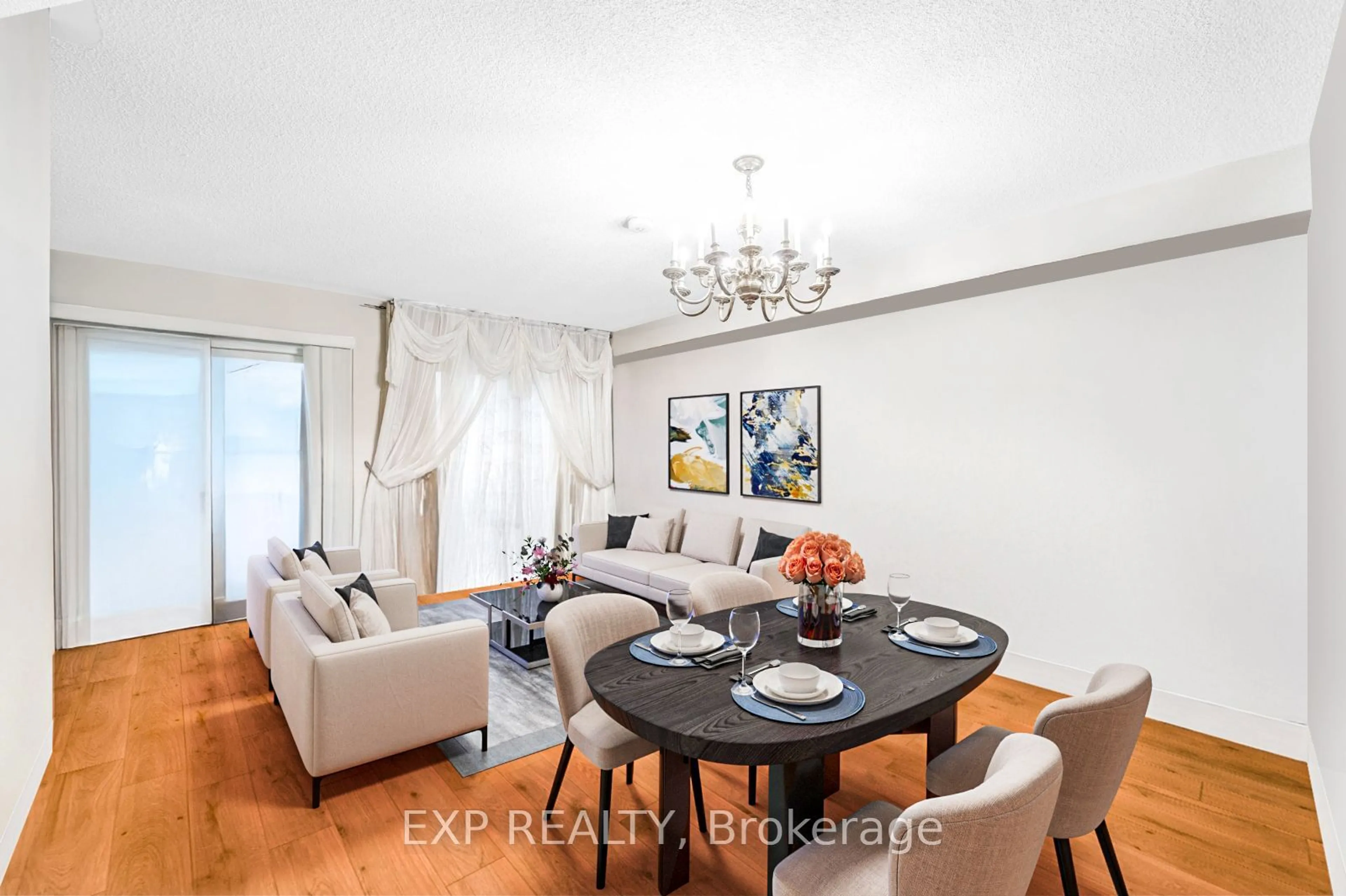 Living room with furniture, wood/laminate floor for 3648 Kingston Rd #48, Toronto Ontario M1M 1R9