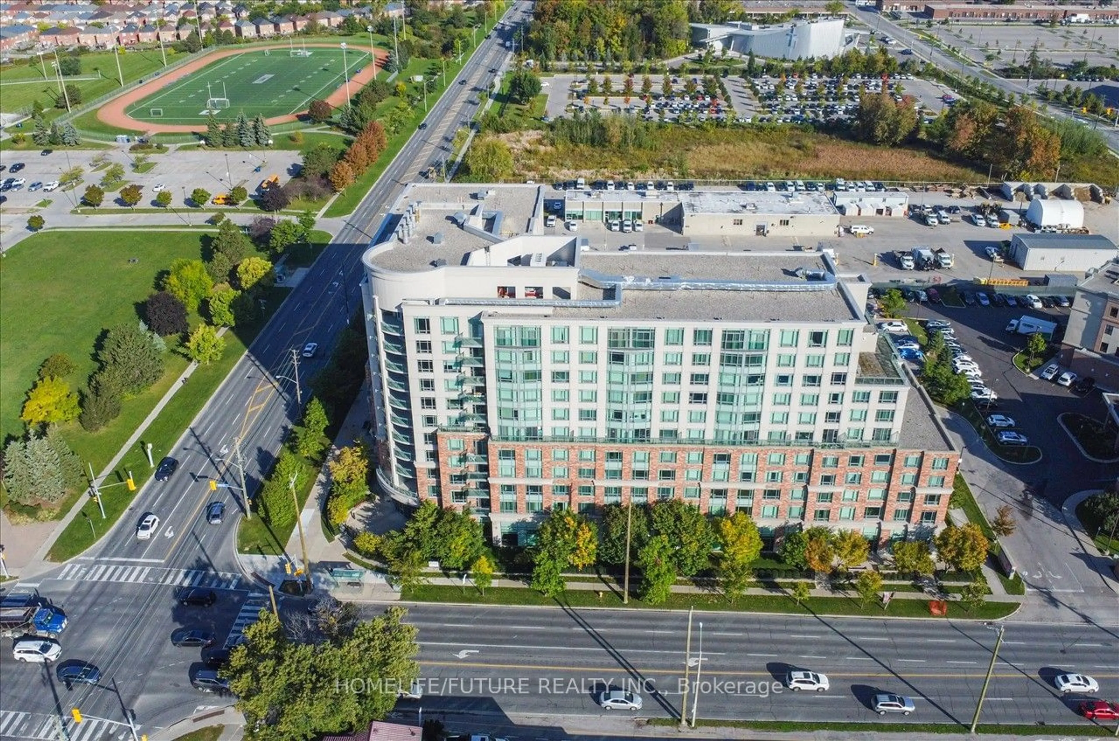 A pic from outside/outdoor area/front of a property/back of a property/a pic from drone, city buildings view from balcony for 2020 Mcnicoll Ave #518, Toronto Ontario M1V 0B5