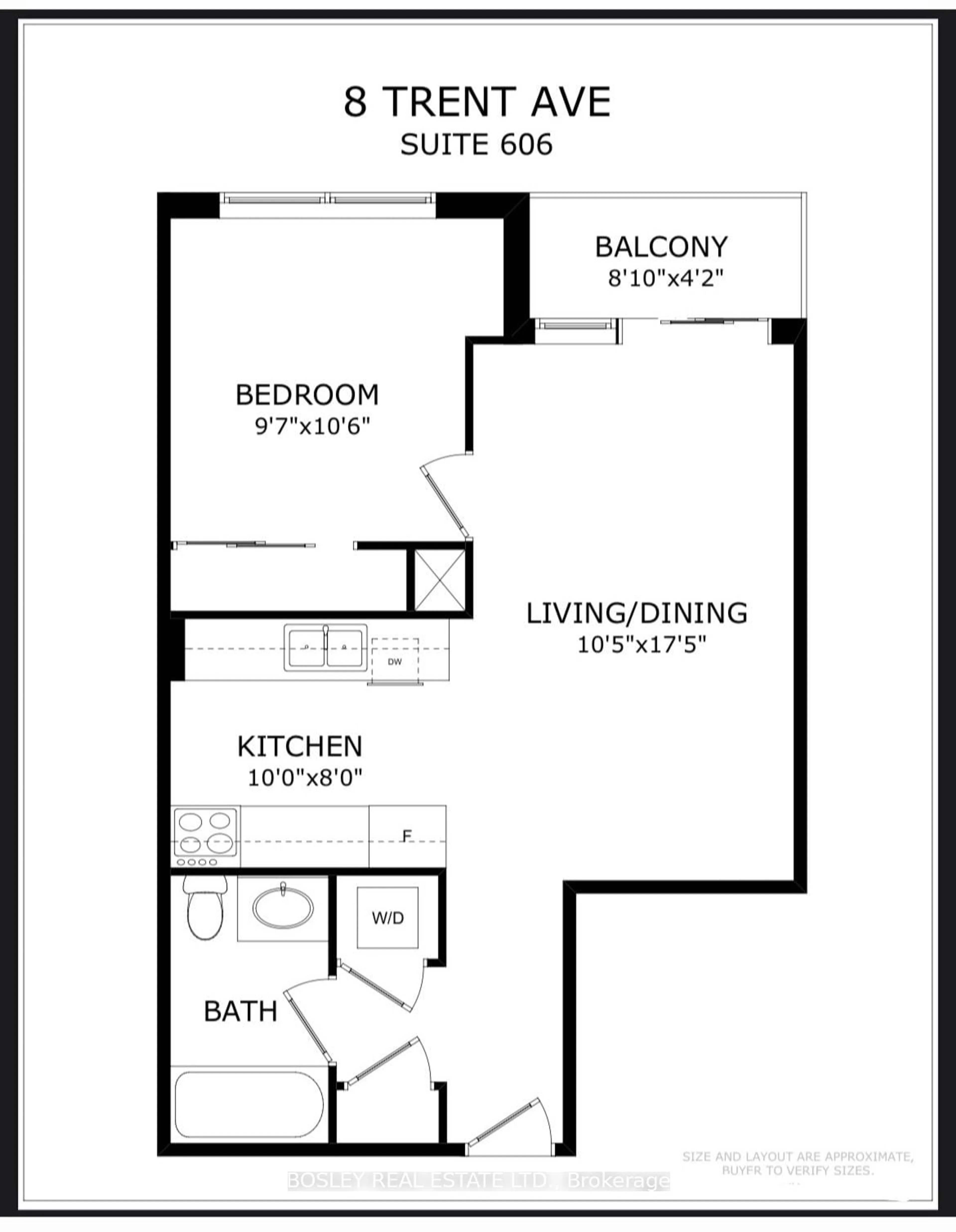 Floor plan for 8 Trent Ave #606, Toronto Ontario M4C 0A6