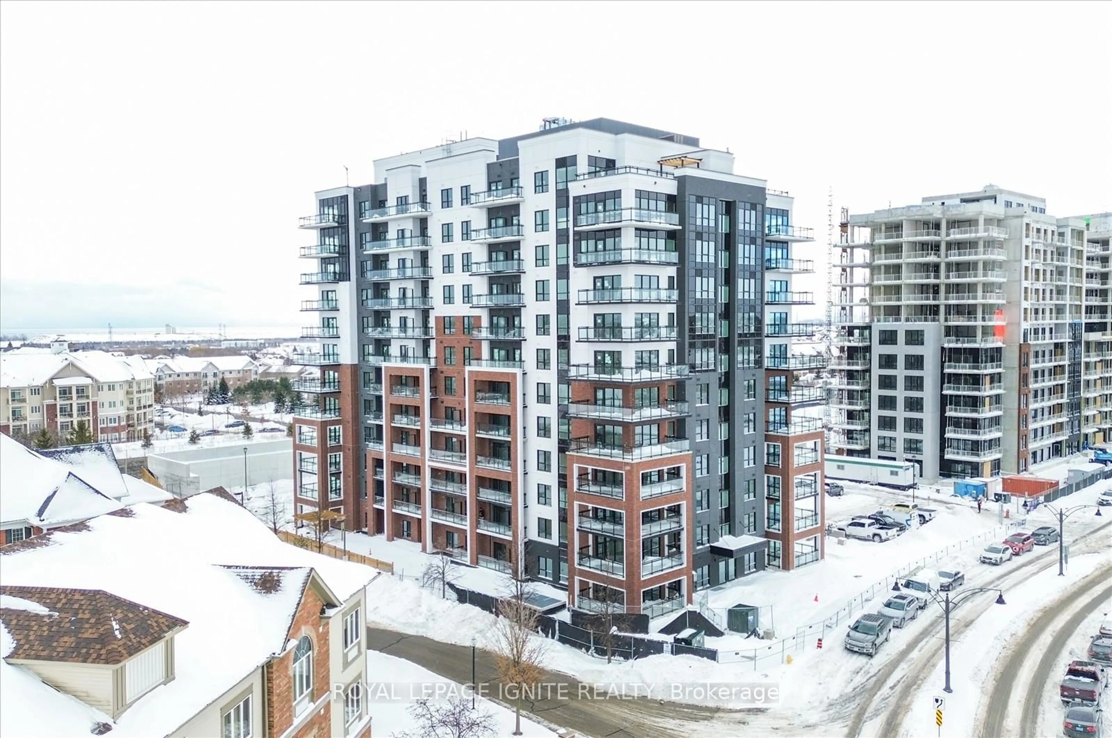 A pic from outside/outdoor area/front of a property/back of a property/a pic from drone, city buildings view from balcony for 55 Clarington Blvd #410, Clarington Ontario L1C 7J4