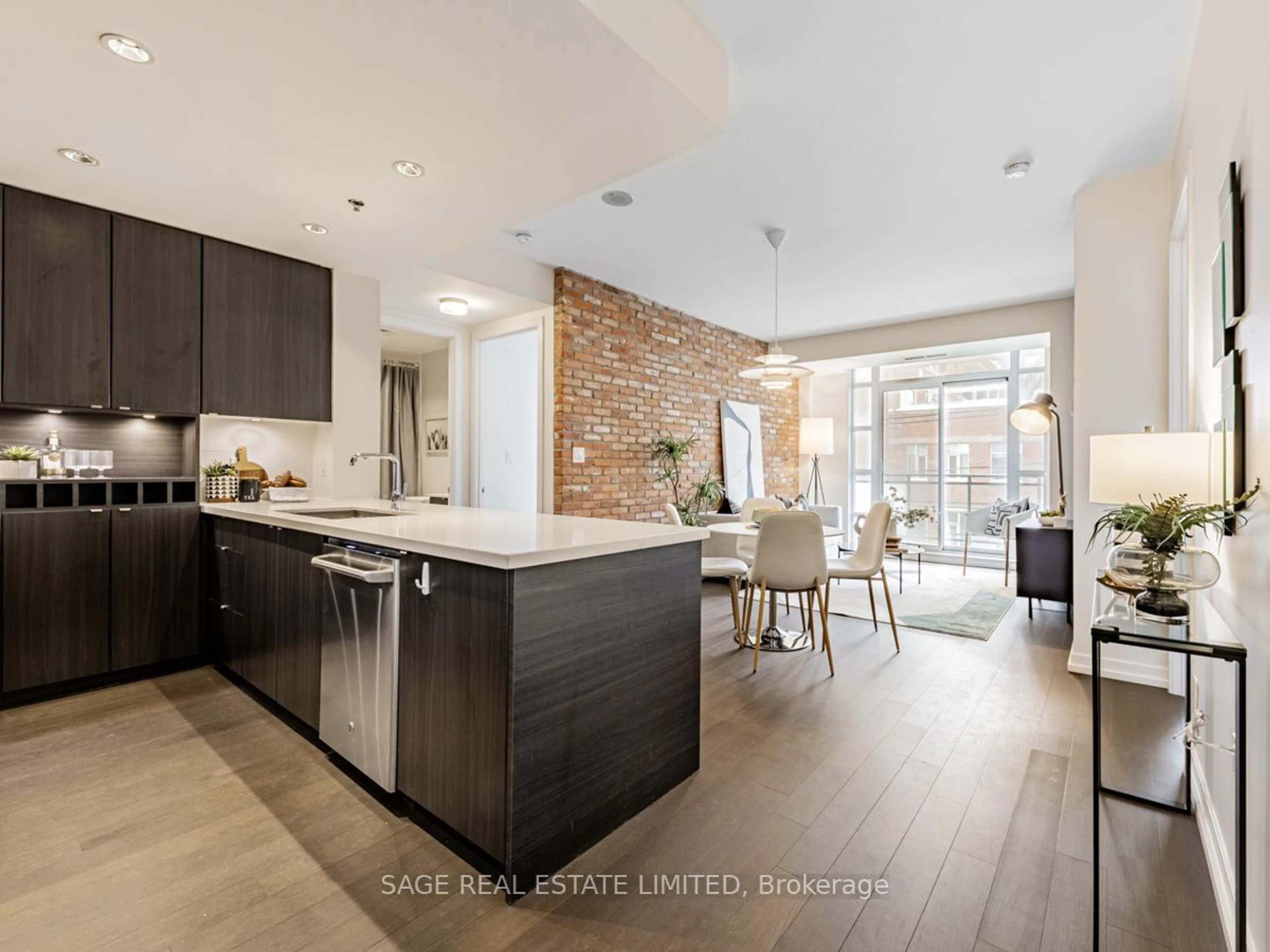 Open concept kitchen, ceramic/tile floor for 88 Colgate Ave #213, Toronto Ontario M4M 0A6