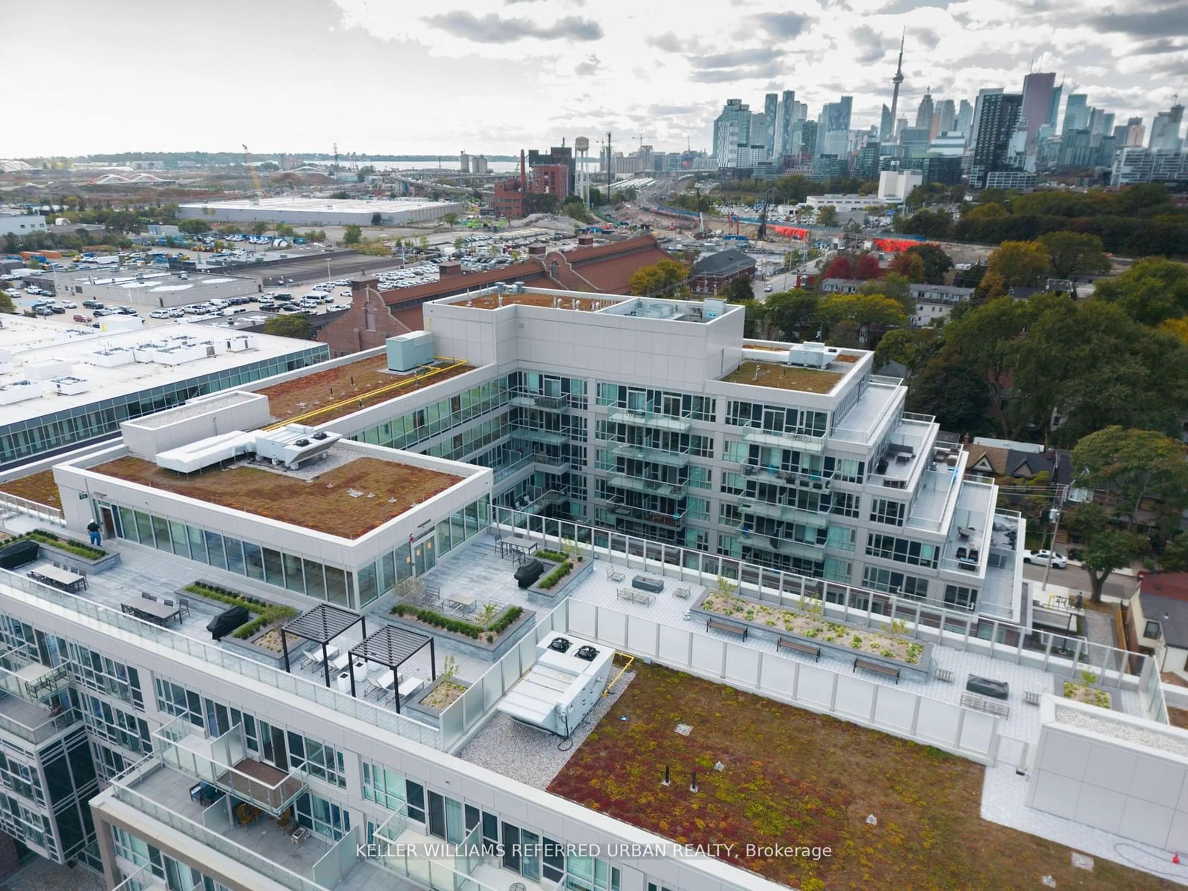 A pic from outside/outdoor area/front of a property/back of a property/a pic from drone, city buildings view from balcony for 150 Logan Ave #532, Toronto Ontario M4M 0E4