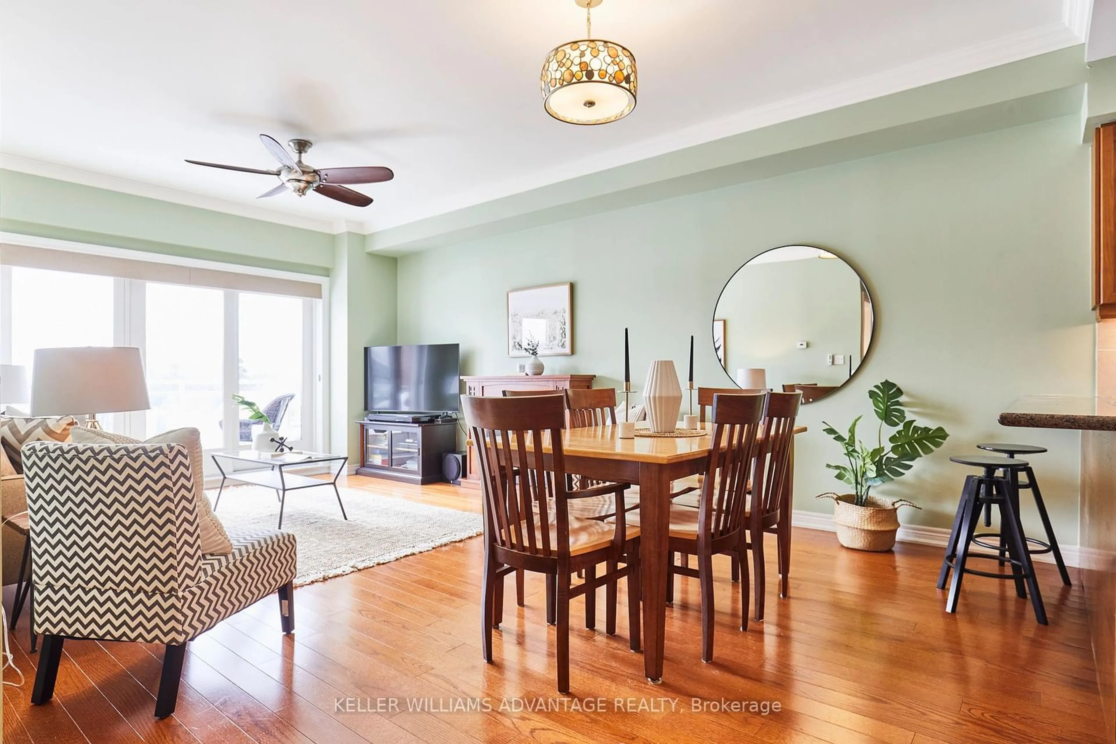 Dining room, wood/laminate floor for 1 Lawlor Ave #405, Toronto Ontario M4E 3L8