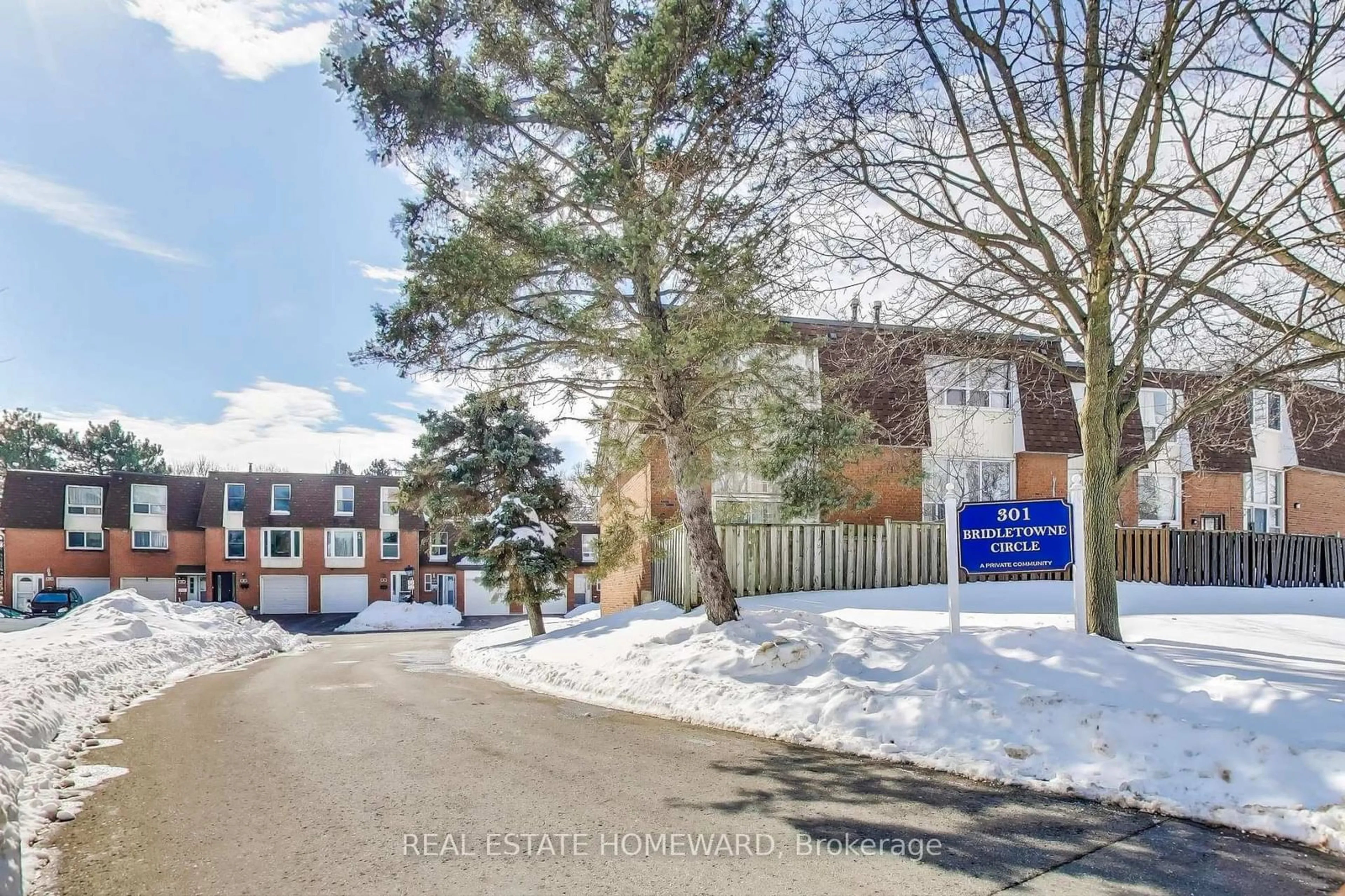 A pic from outside/outdoor area/front of a property/back of a property/a pic from drone, mountain view for 301 Bridletowne Circ #21, Toronto Ontario M1W 2H7