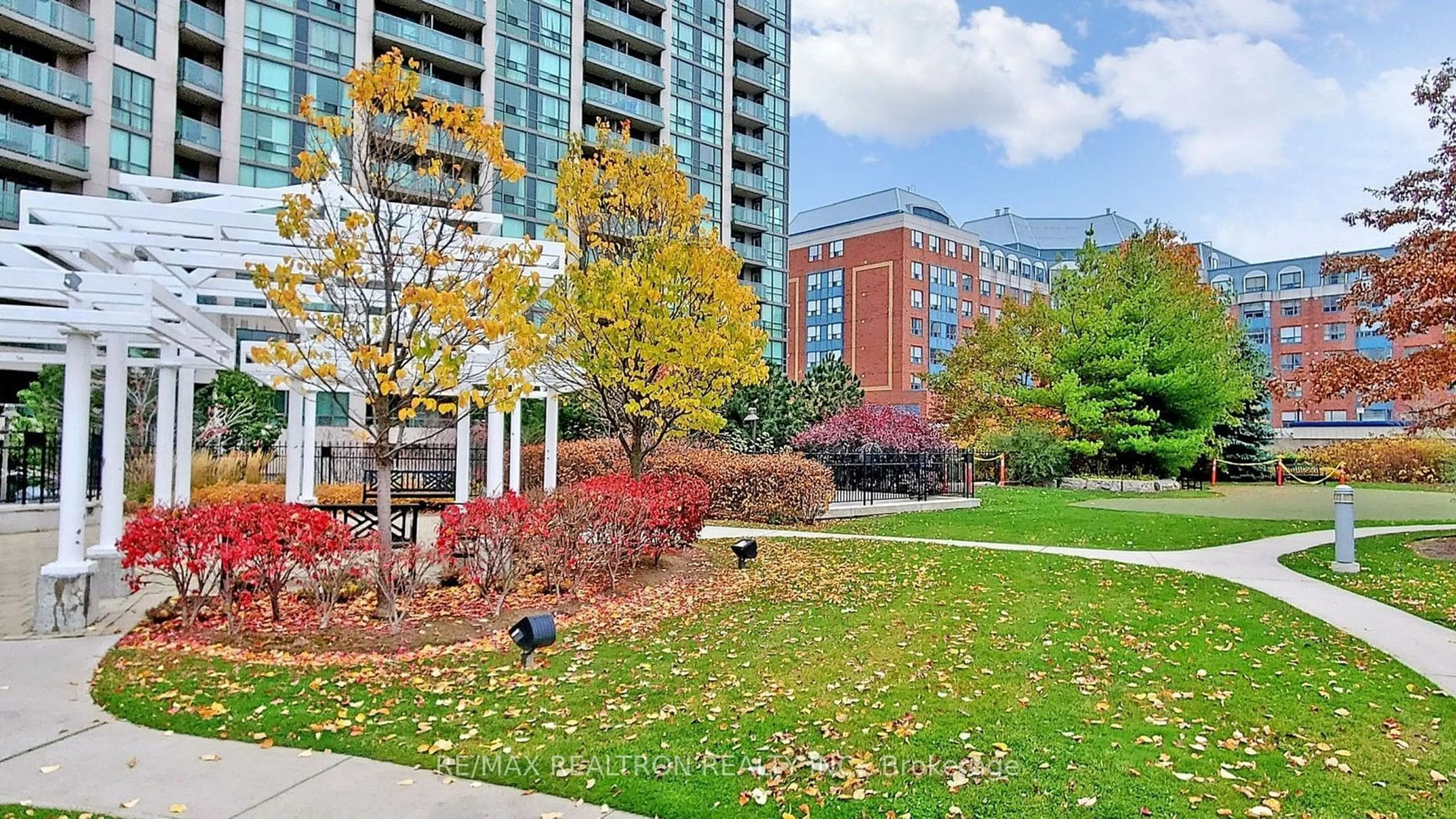 Patio, city buildings view from balcony for 68 Grangeway Ave #2208, Toronto Ontario M1H 0A1