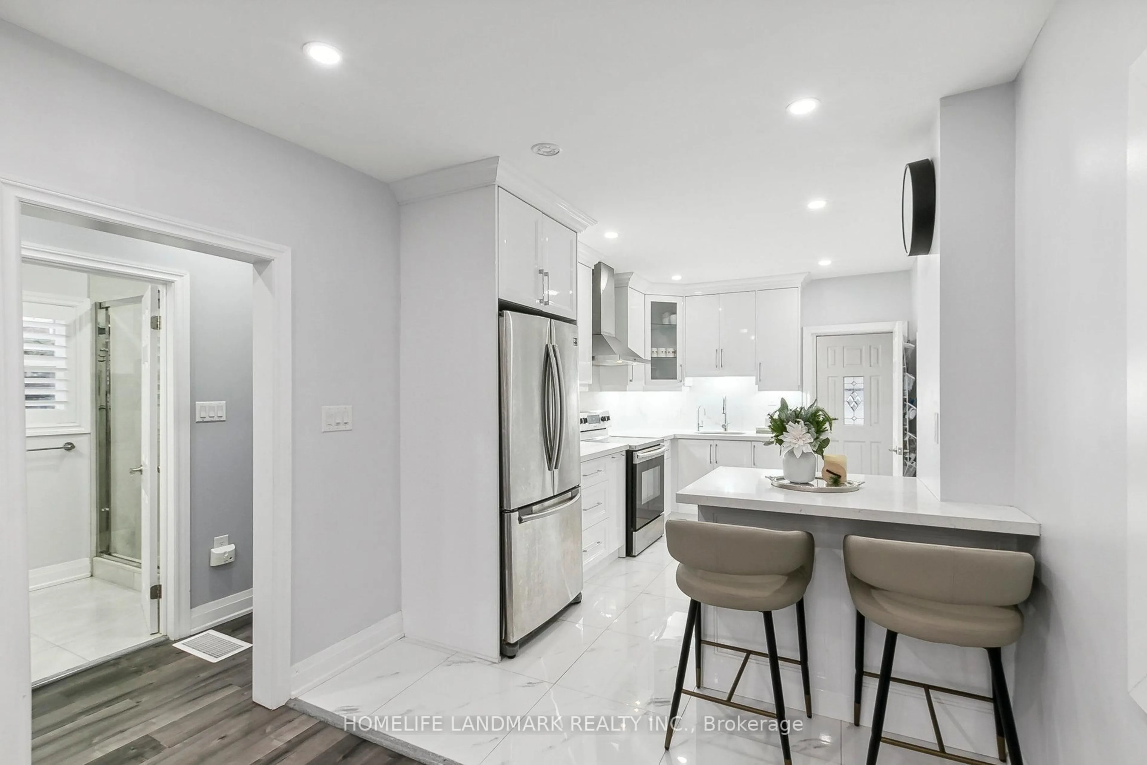 Open concept kitchen, ceramic/tile floor for 35 Wallington Ave, Toronto Ontario M4C 2M7