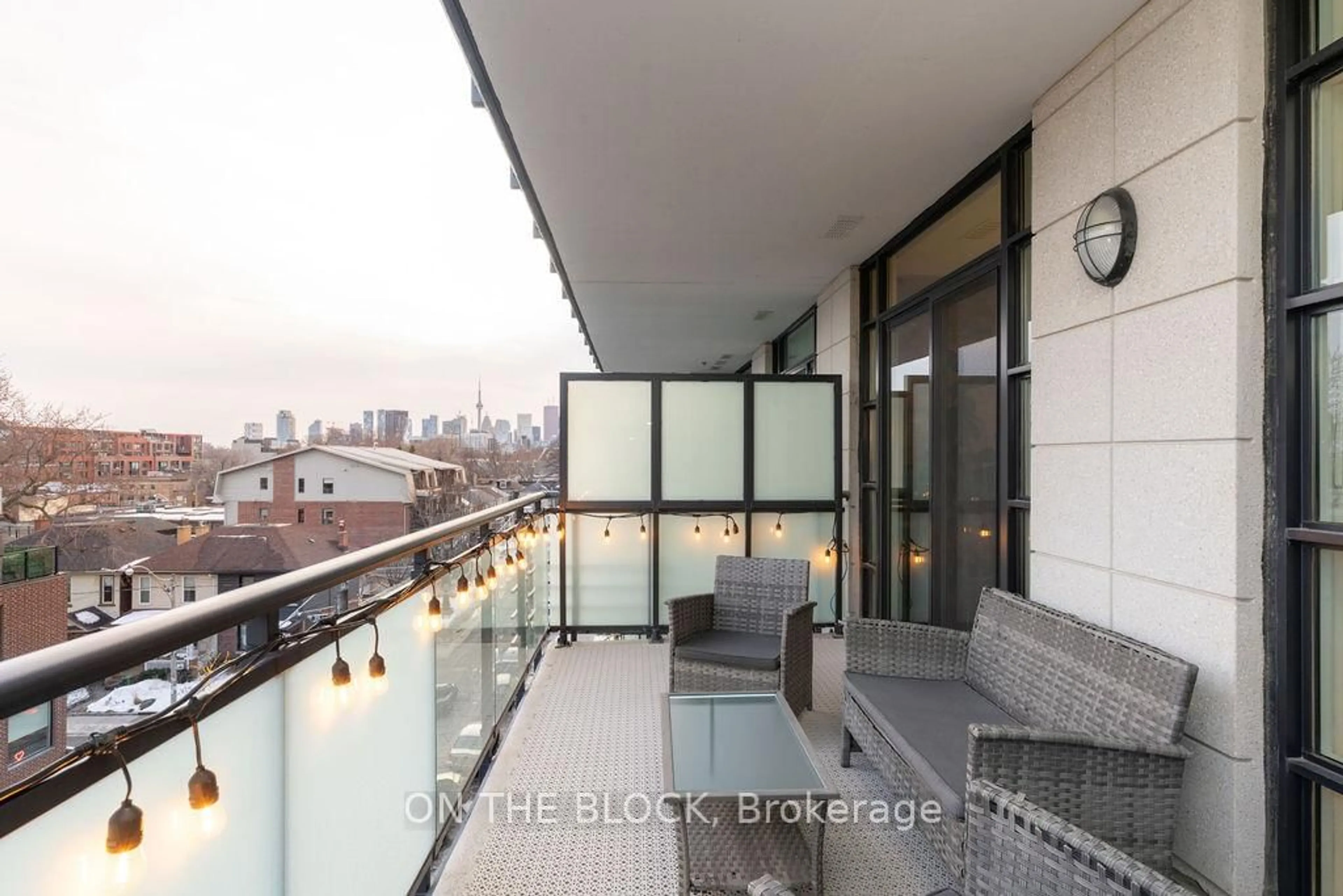 Balcony in the apartment, city buildings view from balcony for 88 Colgate Ave #519, Toronto Ontario M4M 0A6