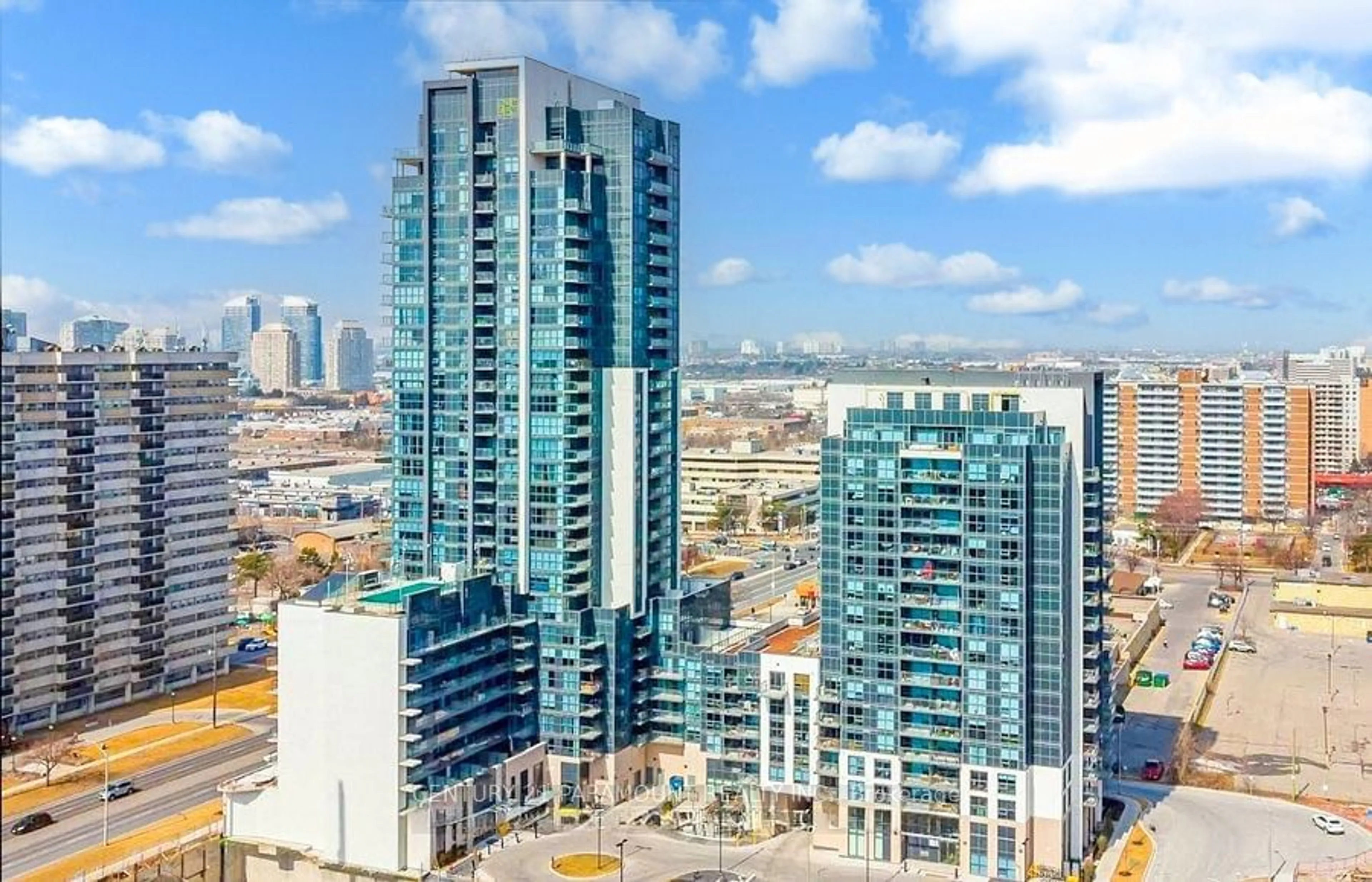 A pic from outside/outdoor area/front of a property/back of a property/a pic from drone, city buildings view from balcony for 30 Meadowglen Pl #2701, Toronto Ontario M1G 0A6