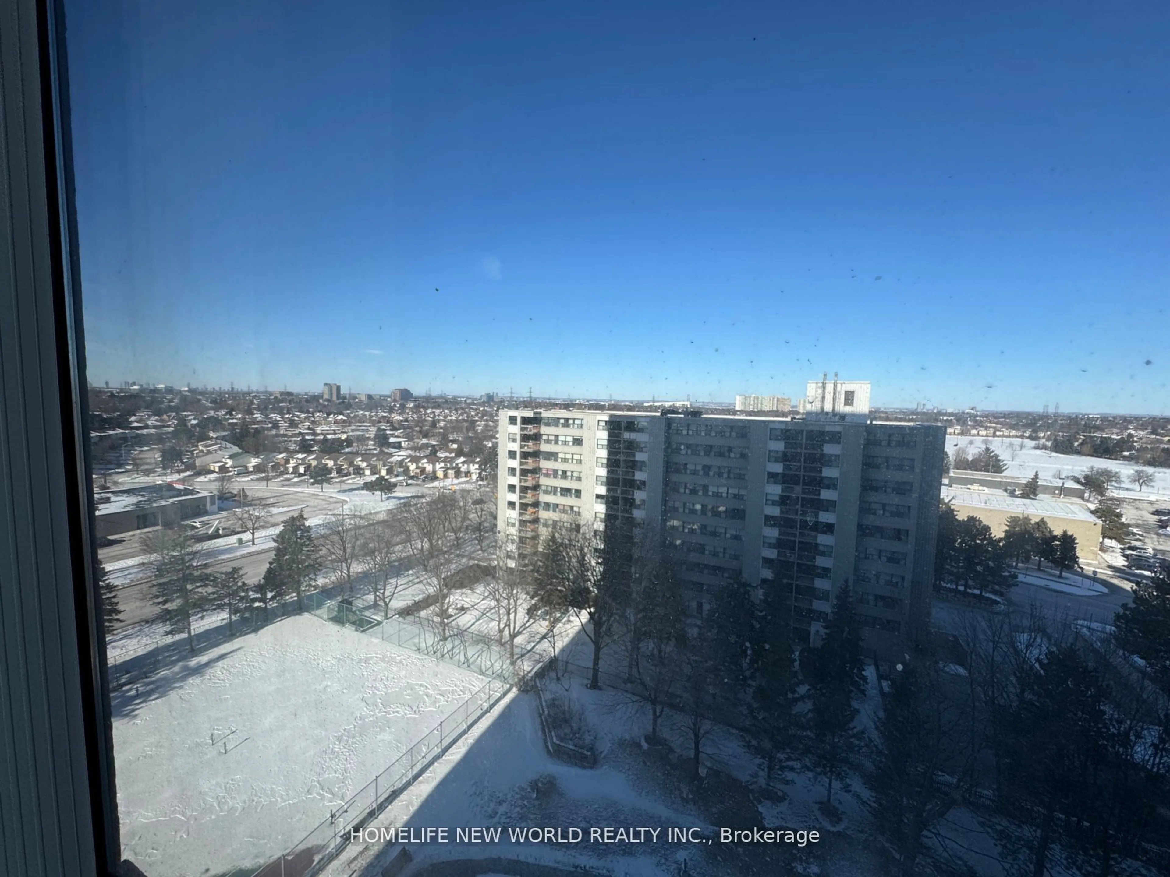 A pic from outside/outdoor area/front of a property/back of a property/a pic from drone, city buildings view from balcony for 2350 Bridletowne Circ #1111, Toronto Ontario M1W 3E6