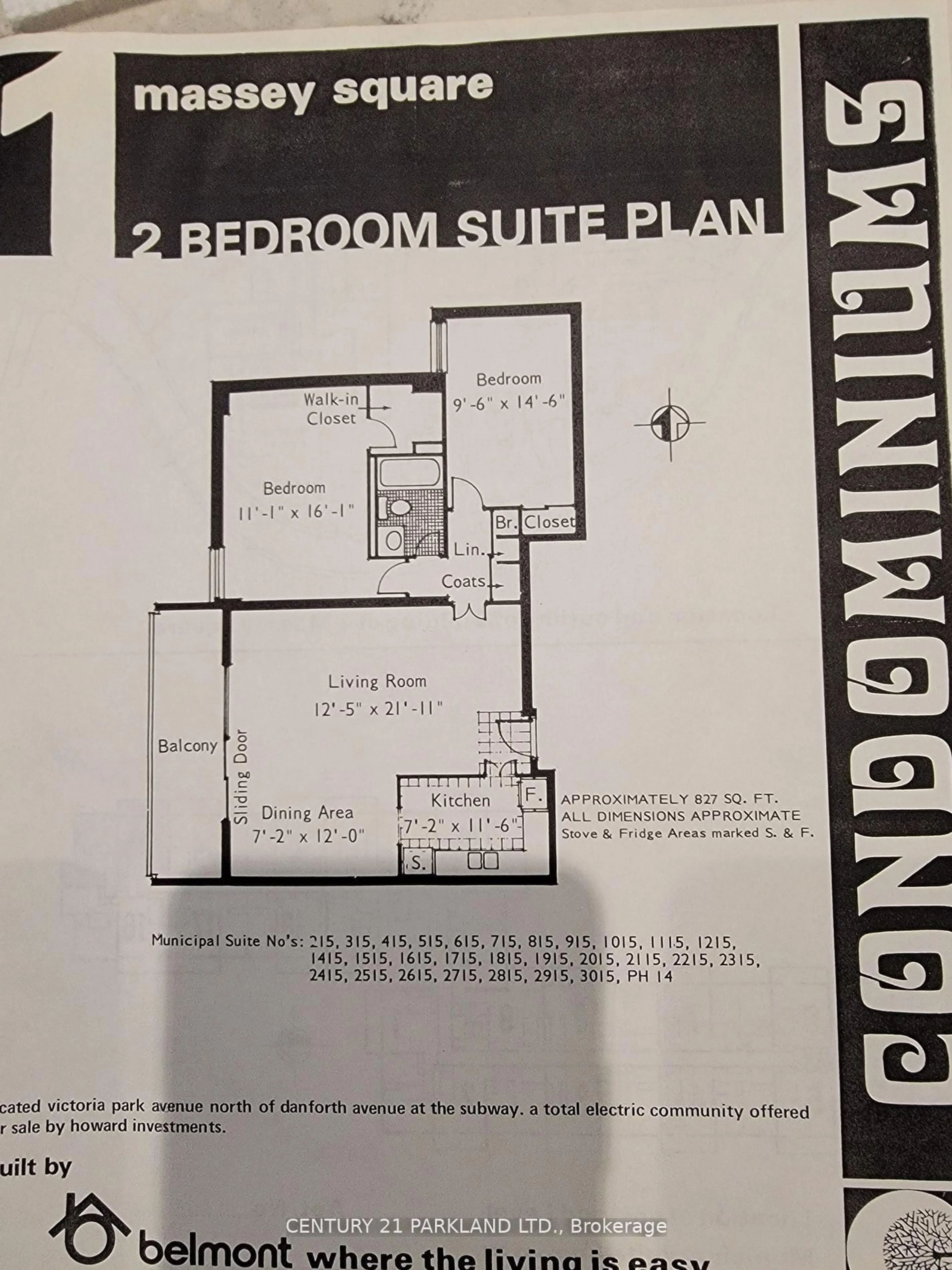 Floor plan for 1 Massey Sq #2015, Toronto Ontario M4C 5L4