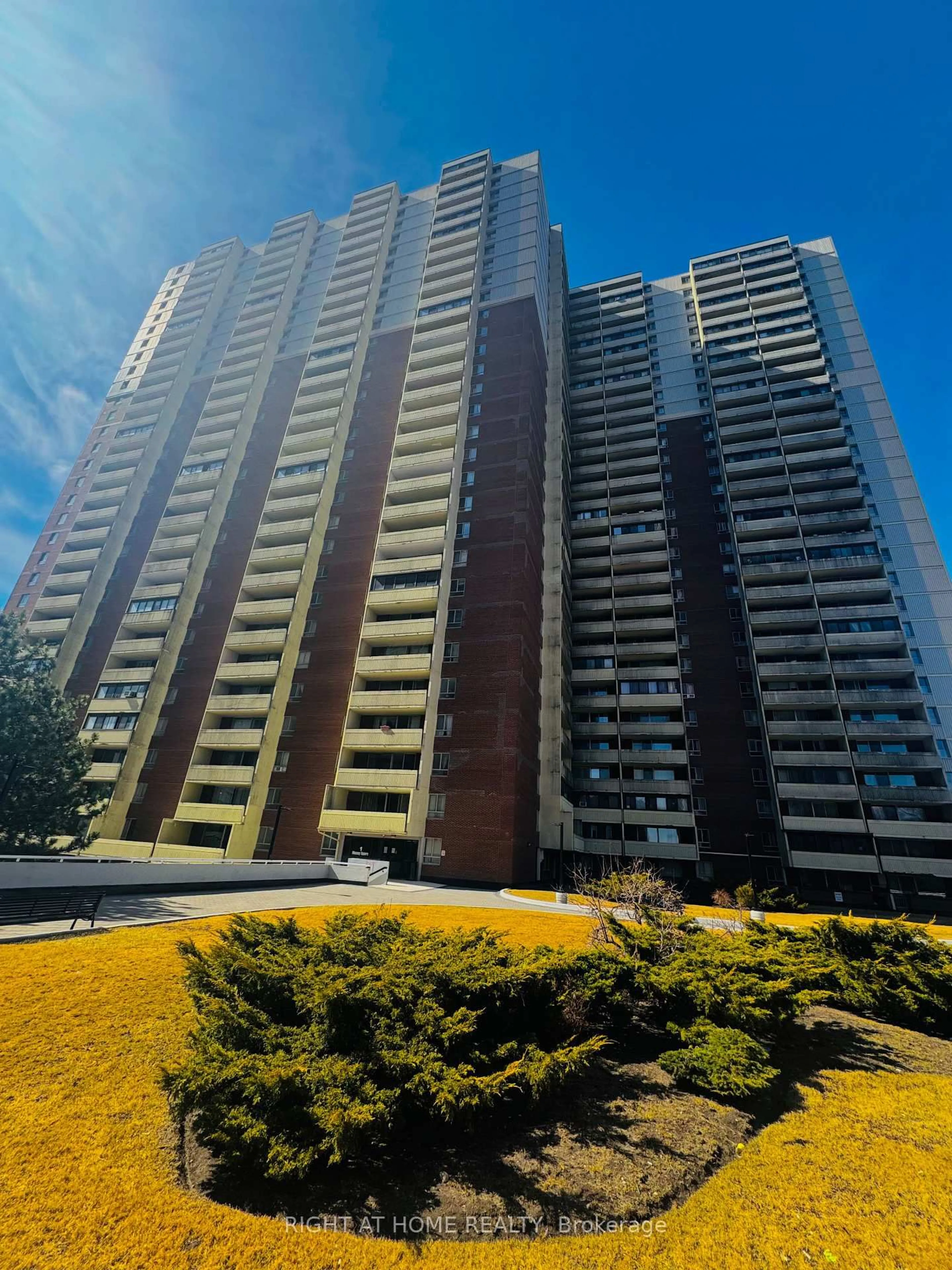 A pic from outside/outdoor area/front of a property/back of a property/a pic from drone, building for 1 Massey Sq #1202, Toronto Ontario M4C 5L4