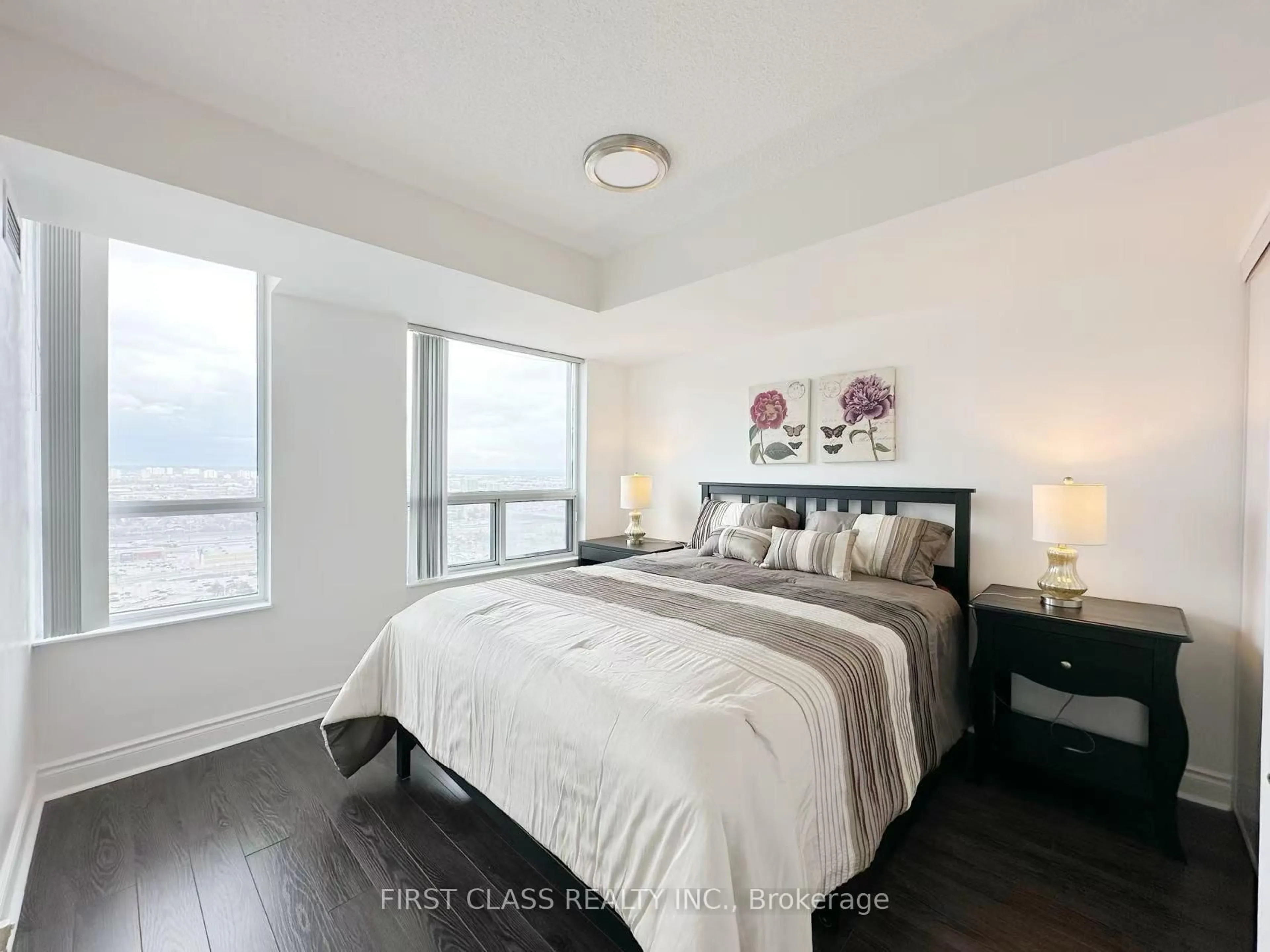 Bedroom with bed, wood/laminate floor for 50 Brian Harrison Way #3005, Toronto Ontario M1P 5J4