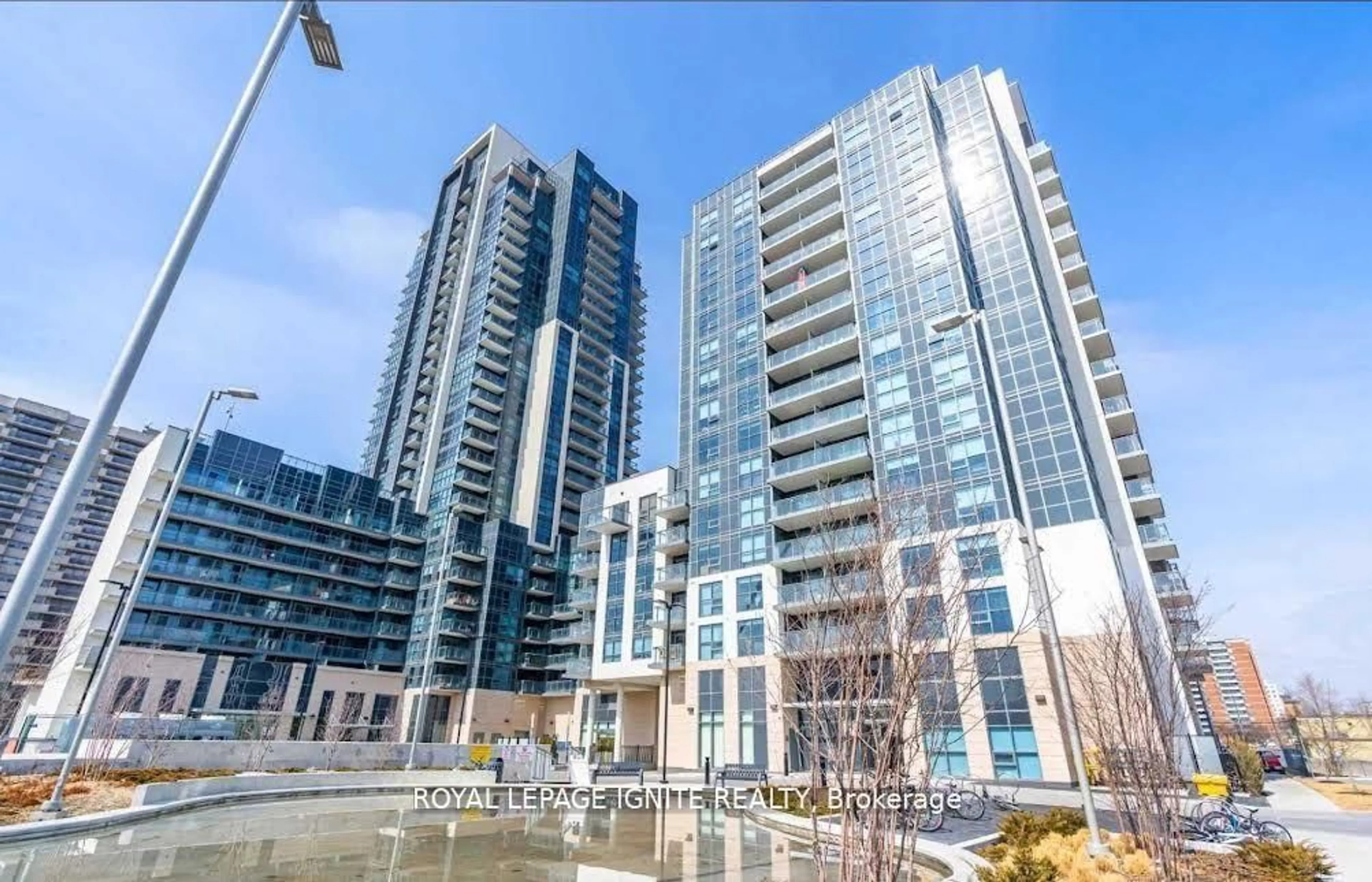 A pic from outside/outdoor area/front of a property/back of a property/a pic from drone, city buildings view from balcony for 30 Meadowglen Pl ##1408, Toronto Ontario M1G 0A6