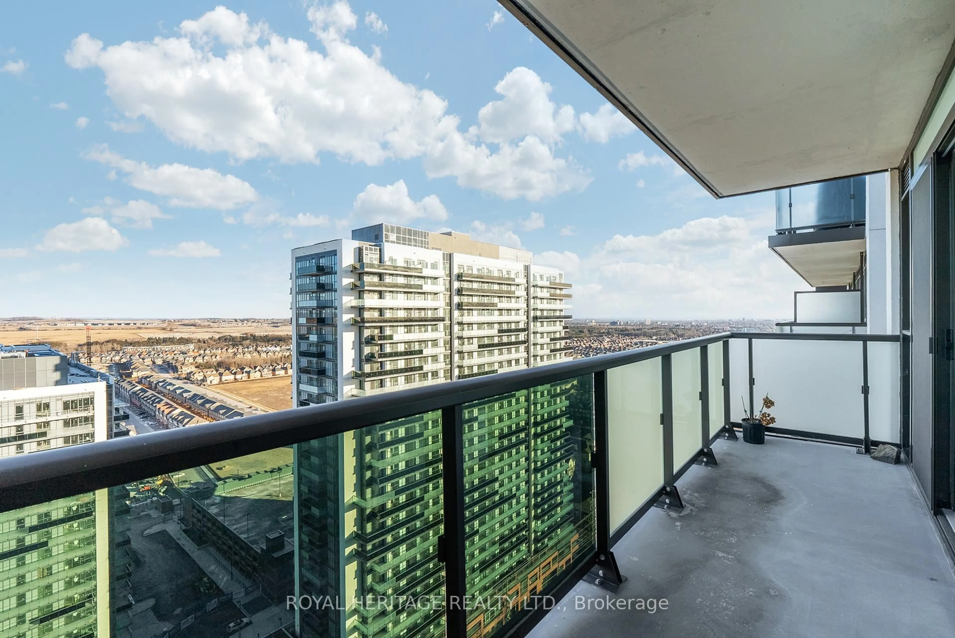 Balcony in the apartment, city buildings view from balcony for 2550 Simcoe St #2509, Oshawa Ontario L1L 0R5
