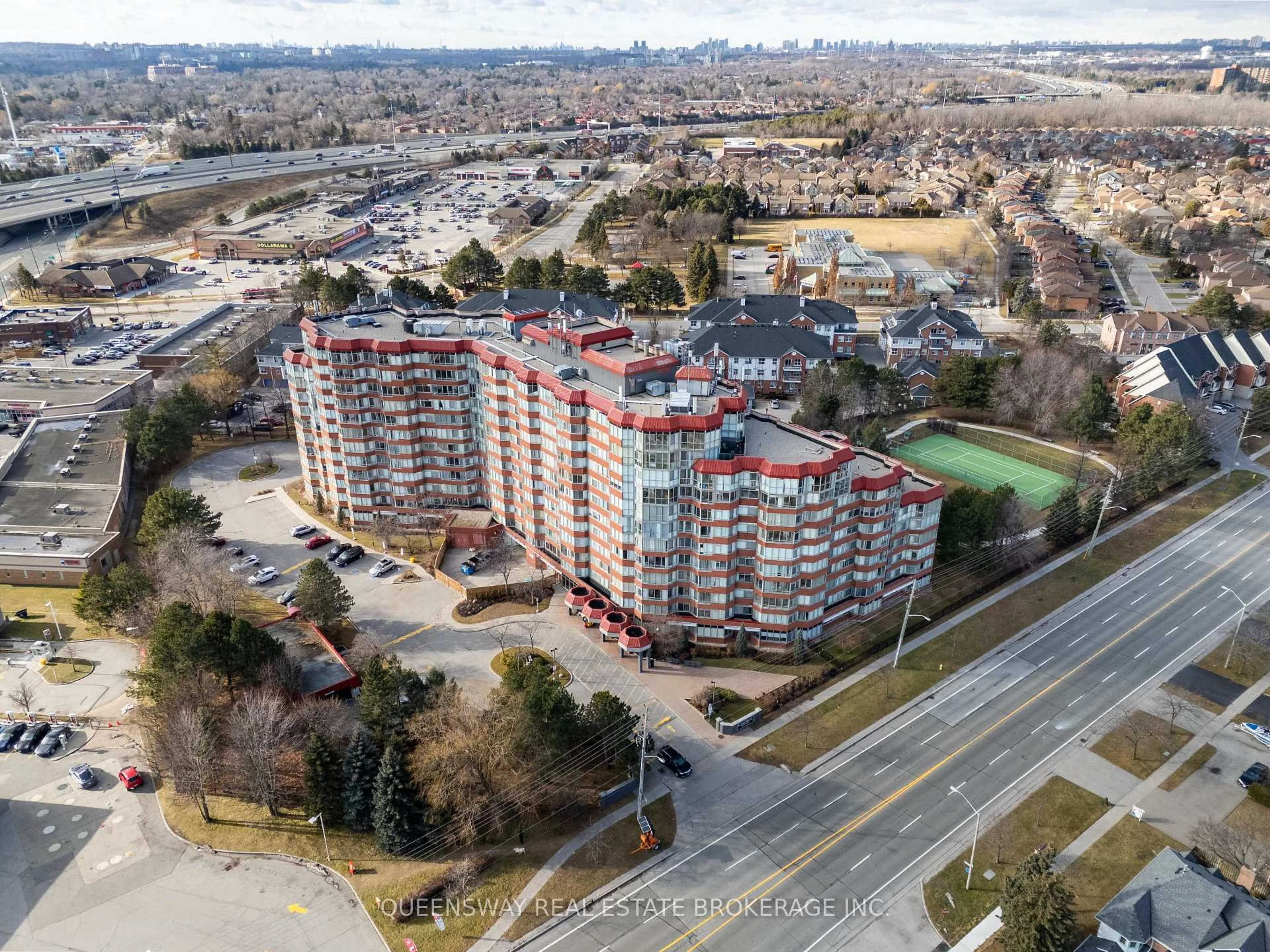 A pic from outside/outdoor area/front of a property/back of a property/a pic from drone, city buildings view from balcony for 11753 Sheppard Ave #224, Toronto Ontario M1B 5M3