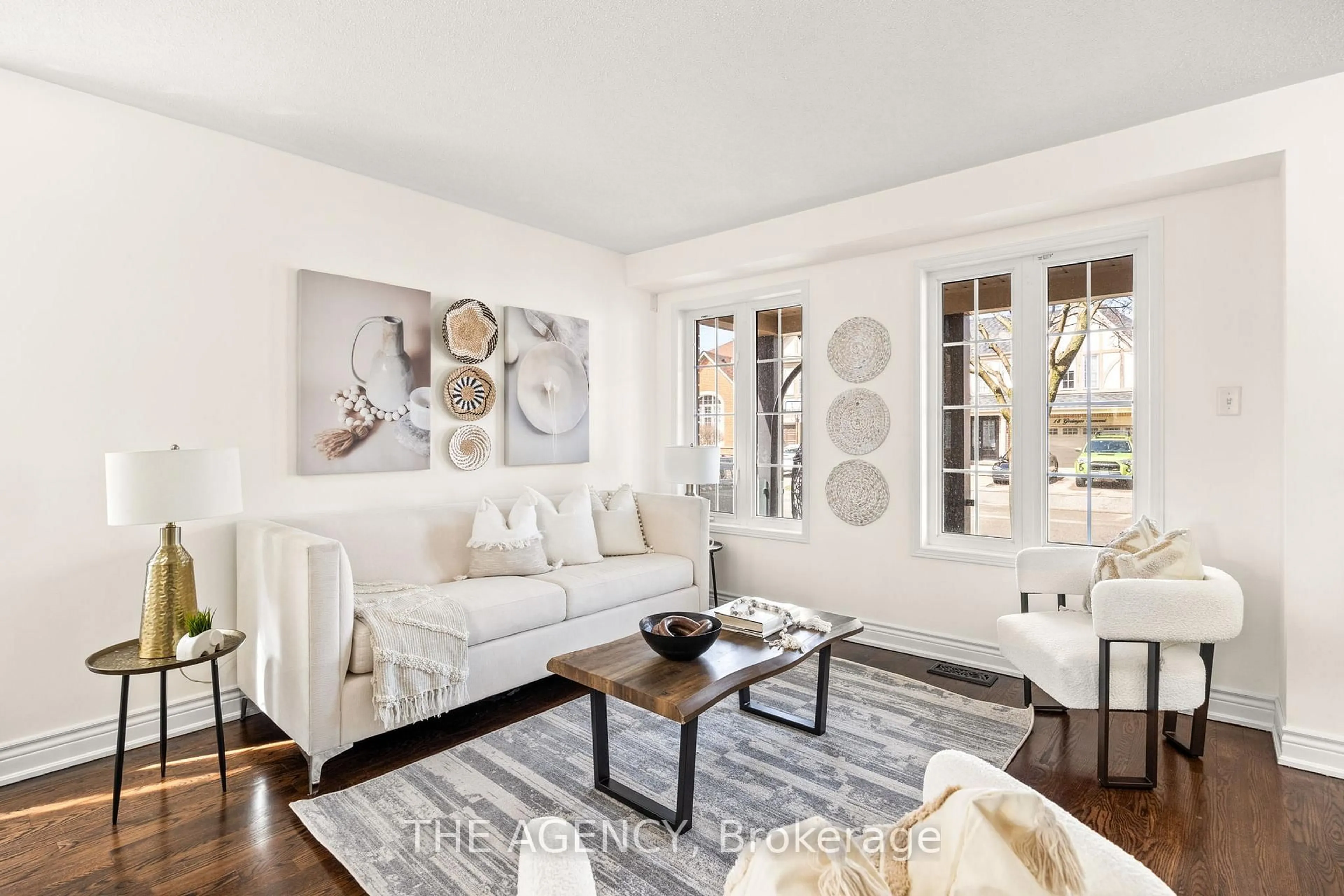 Living room with furniture, wood/laminate floor for 15 Grainger Cres, Ajax Ontario L1T 4Y7