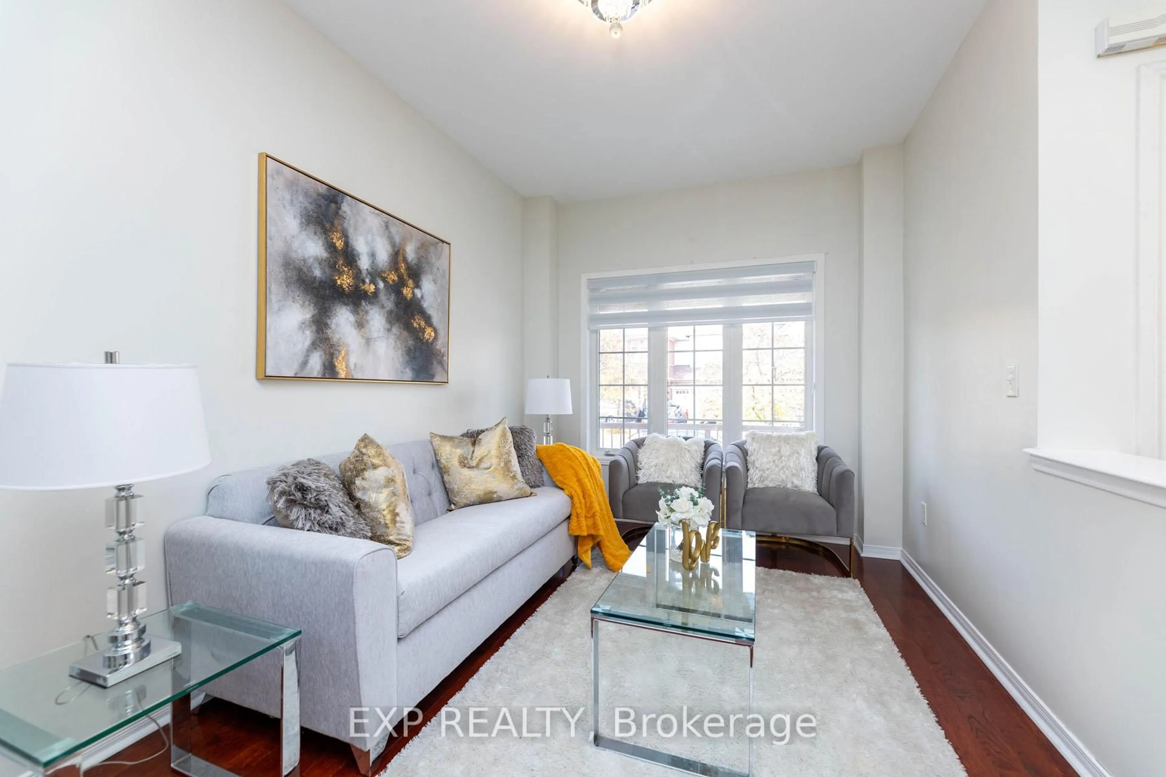 Living room with furniture, wood/laminate floor for 111 Knowles Dr, Toronto Ontario M1X 1T4