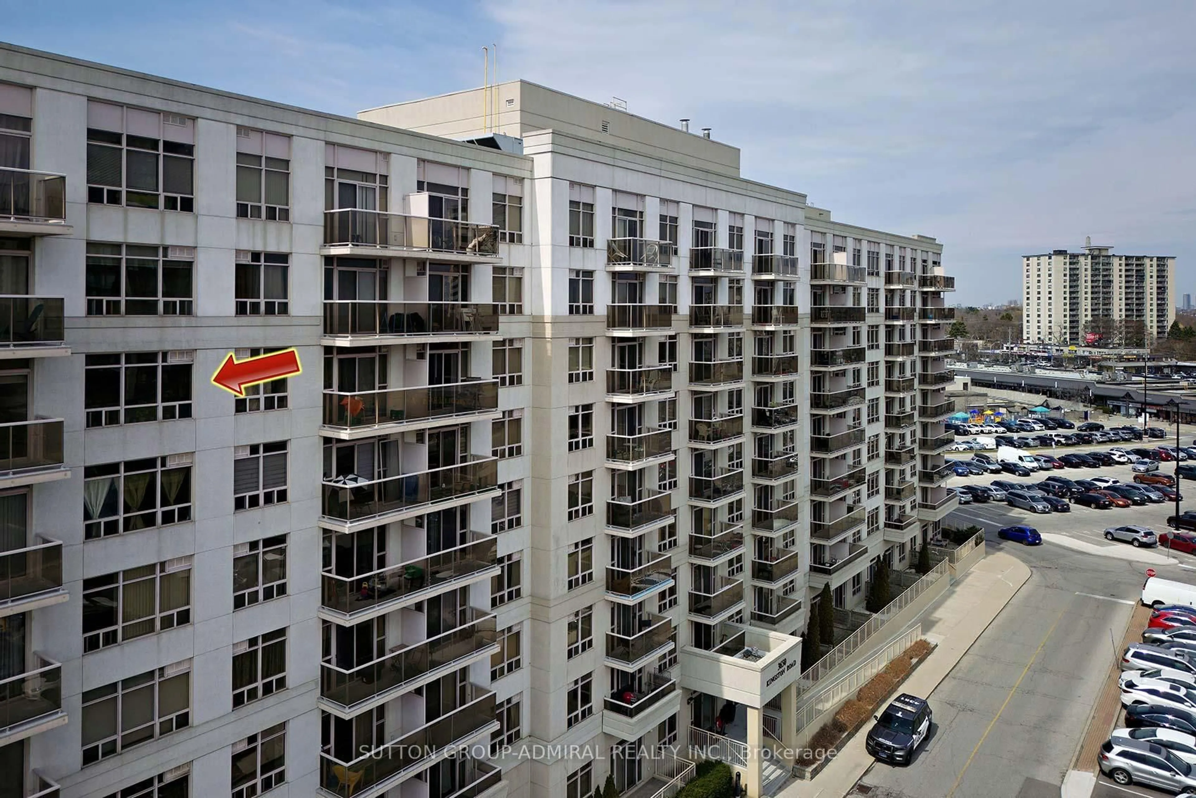 A pic from outside/outdoor area/front of a property/back of a property/a pic from drone, city buildings view from balcony for 3650 Kingston Rd #705, Toronto Ontario M1M 3X9