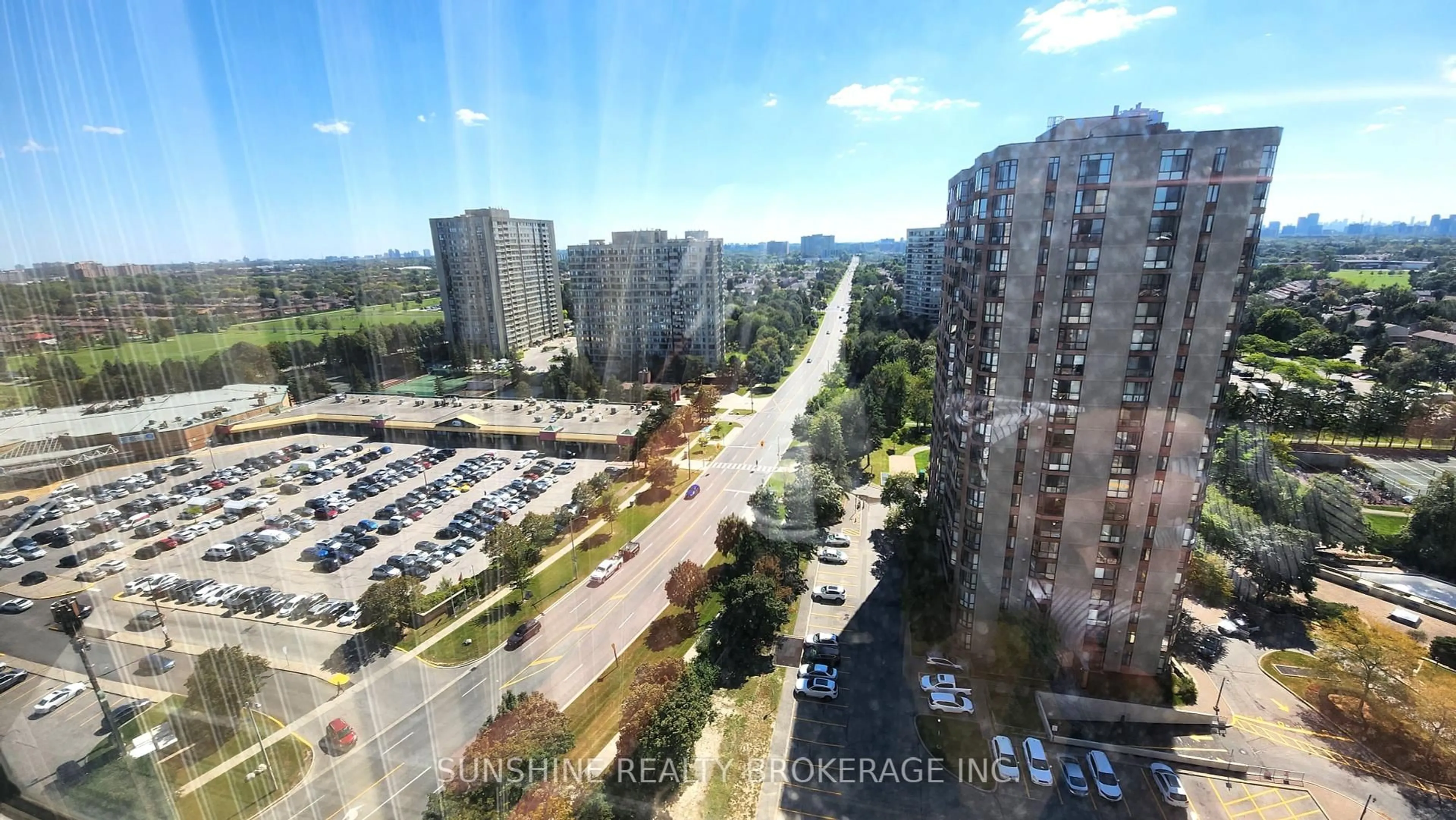 A pic from outside/outdoor area/front of a property/back of a property/a pic from drone, city buildings view from balcony for 25 Bamburgh Circ #2034, Toronto Ontario M1W 3W2