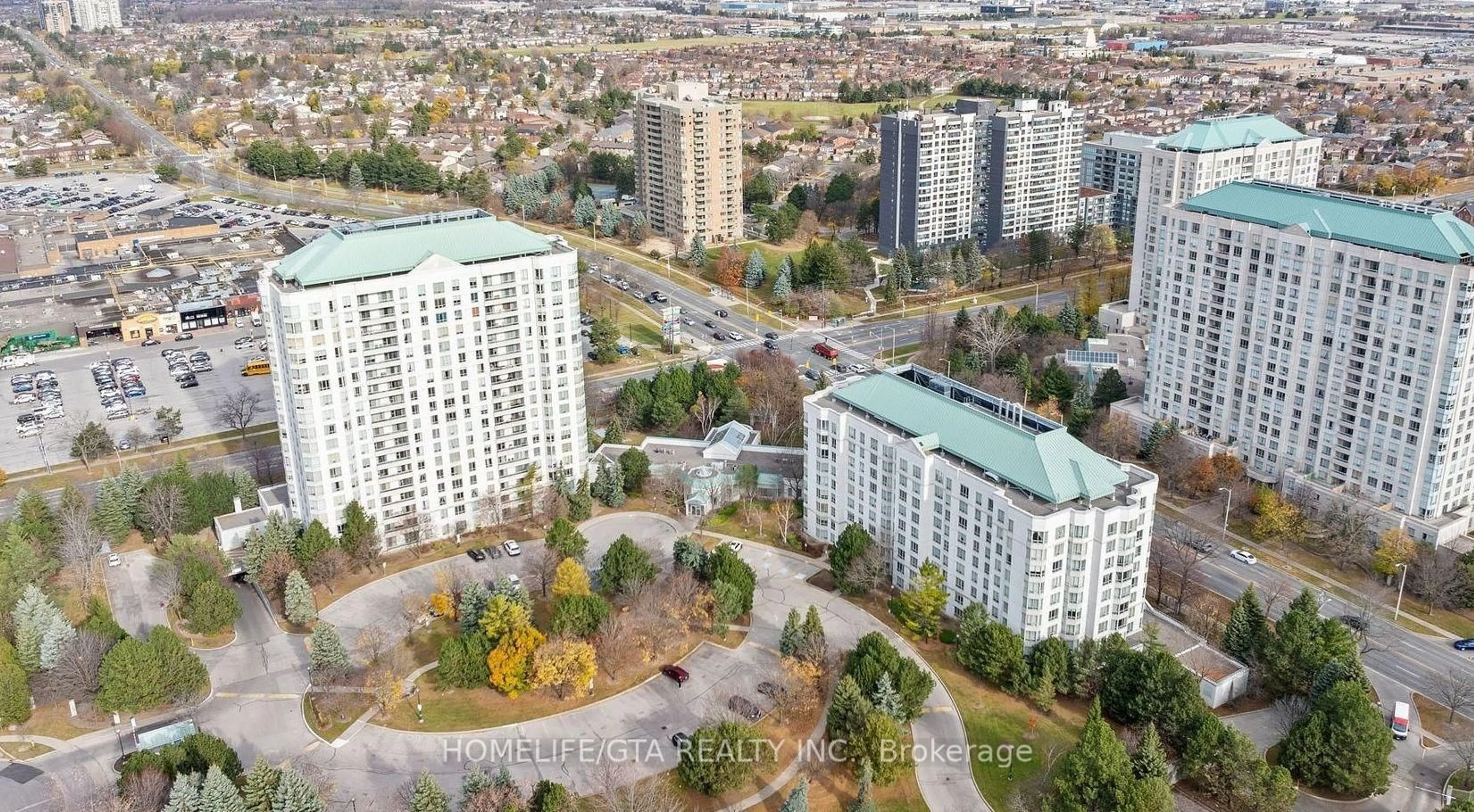 A pic from outside/outdoor area/front of a property/back of a property/a pic from drone, city buildings view from balcony for 2628 Mccowan Rd #716, Toronto Ontario M1S 5J8